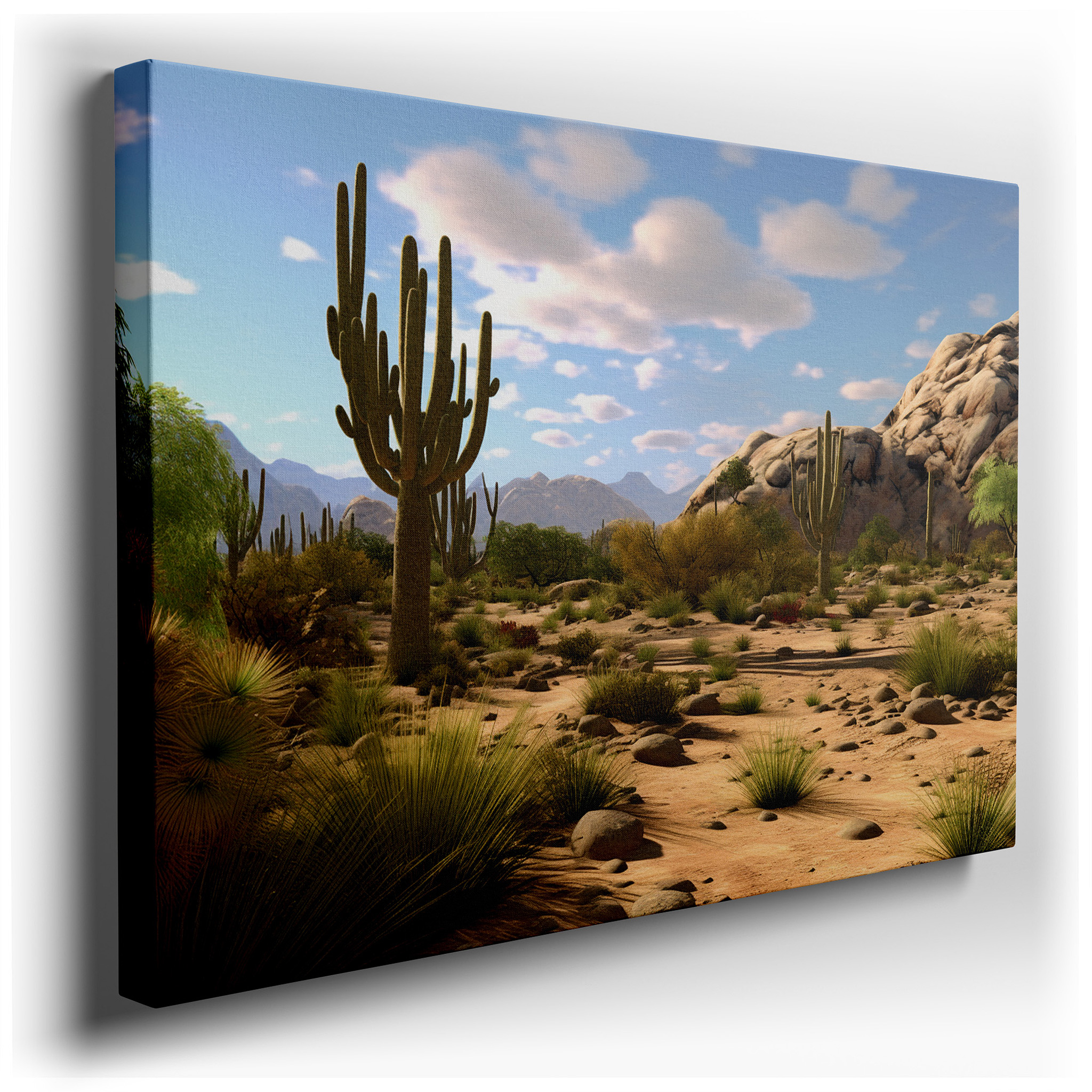 Towering Cacti and Expansive Blue Skies - Vibrant Desert Scenery Large Wall Art, Canvas Wall Art, Wall Decor for