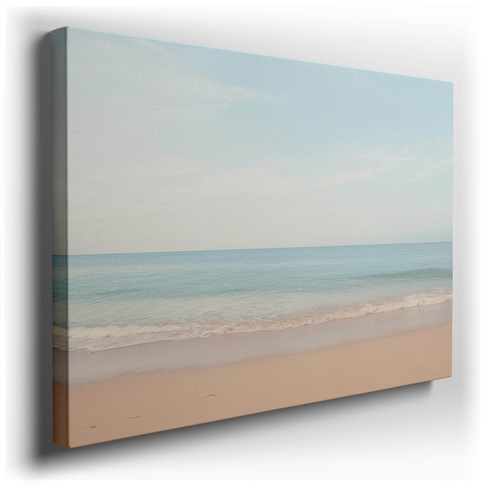 Tranquil Beachscape Wall Art Featuring Turquoise Waters and Golden Sands Beneath a Radiant Blue Sky - Large Canvas Wall