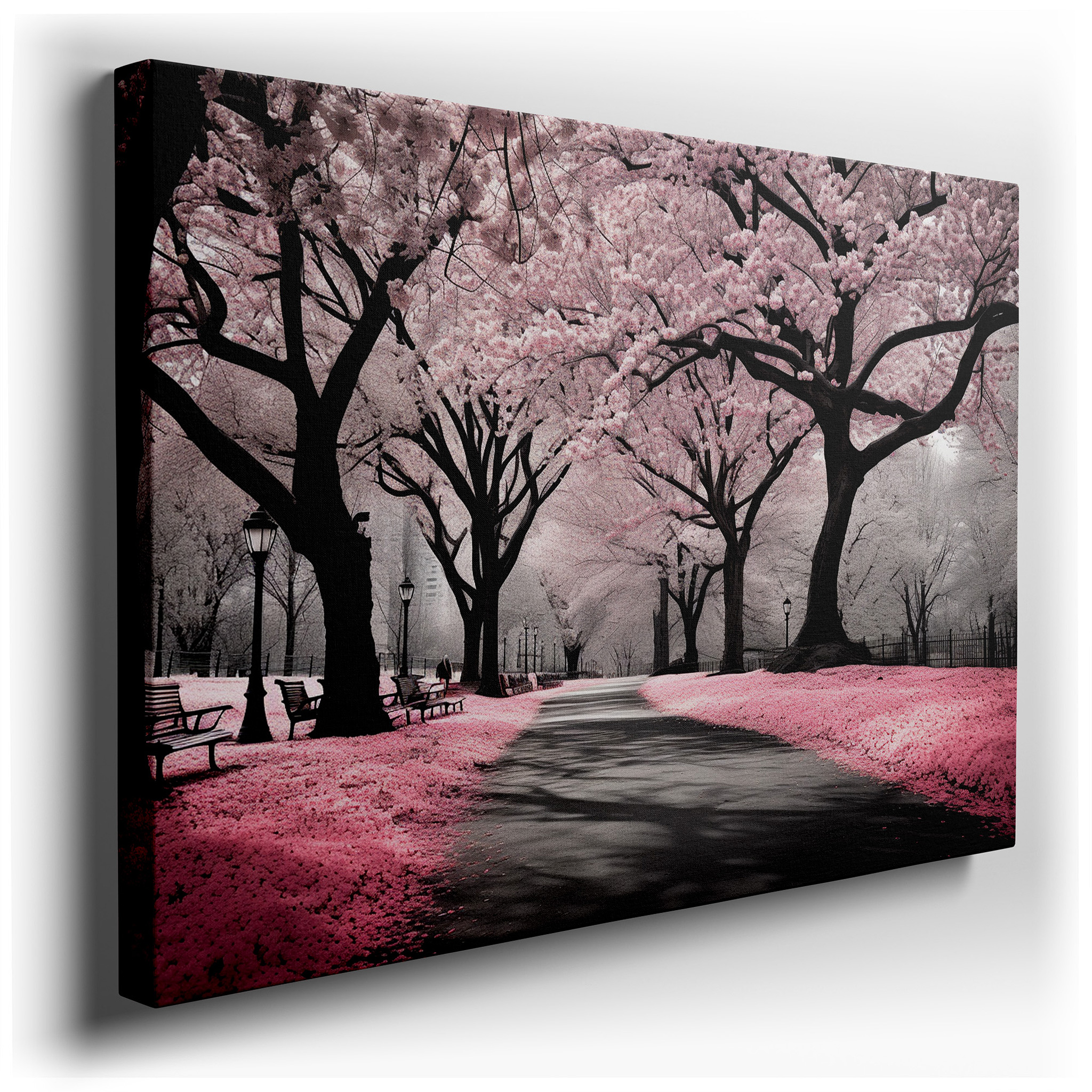 Tranquil Cherry Blossom Pathway Large Canvas Wall Art, Serene Beauty Wall Decor for Office and Bedroom wrapped canvas -