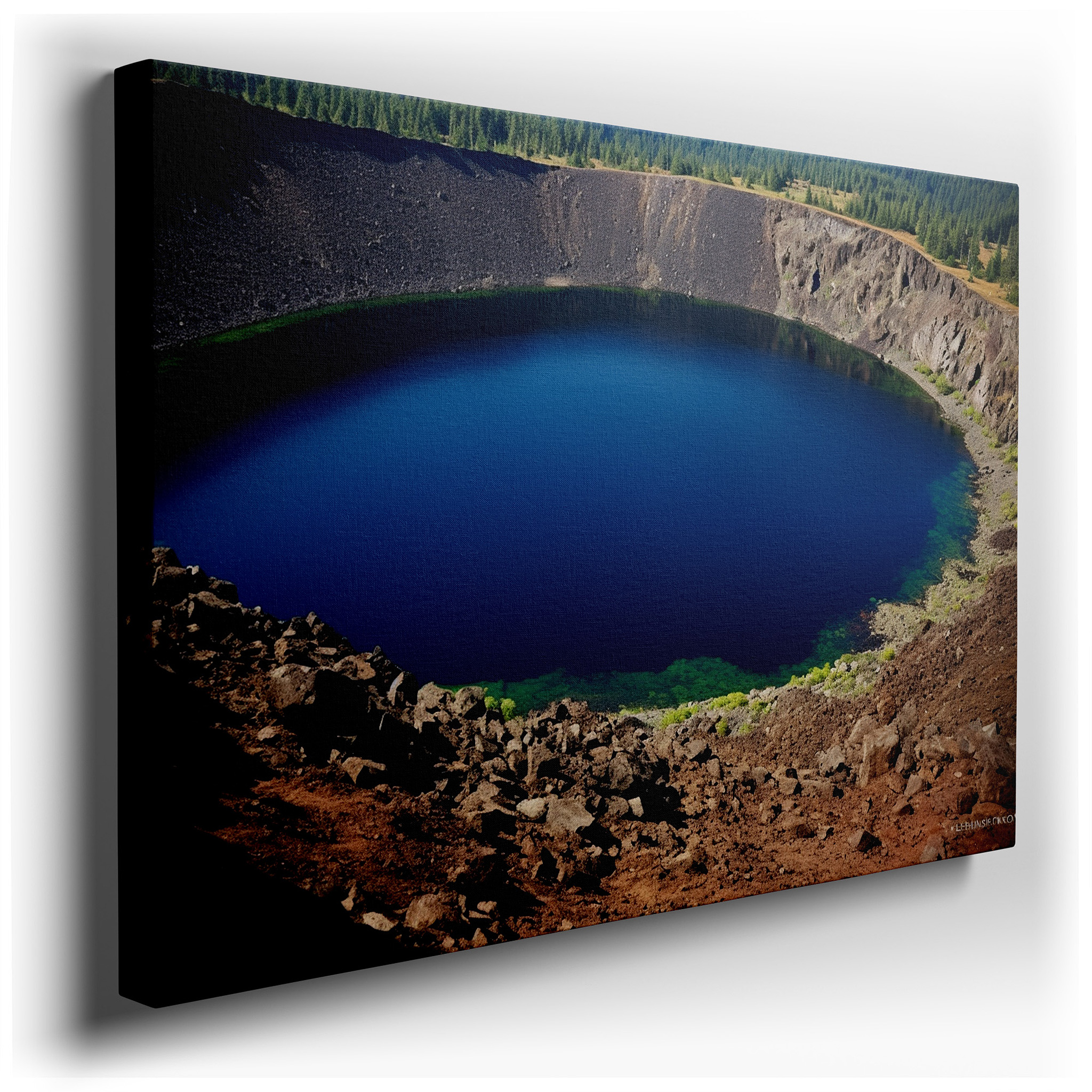 Tranquil Crater Lake Surrounded by Lush Greenery and Rugged Cliffs Large Wall Art, Canvas Wall Art, Wall Decor for