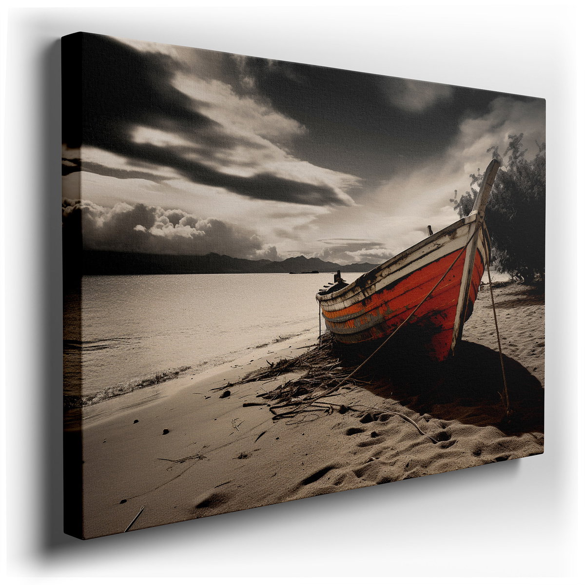Tranquil Dusk and Abandoned Boat - Coastal Canvas Wall Art