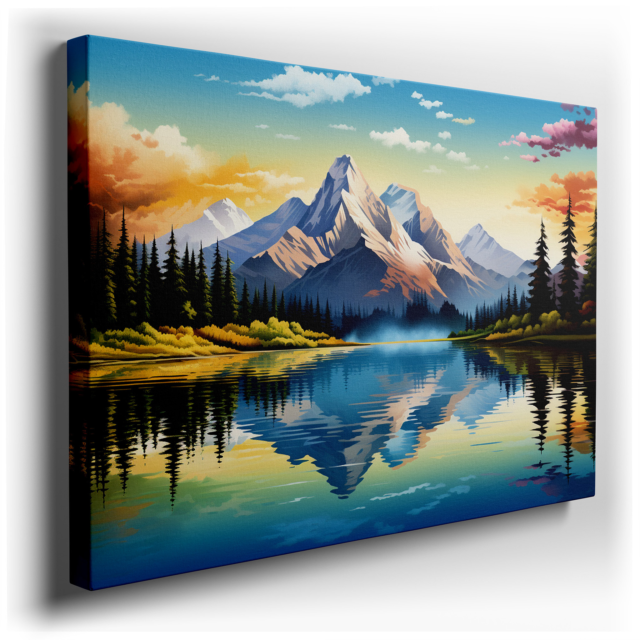 Tranquil Evening by the Lake: Sunset Glow - Serene Solitude and Reflective Exploration - Large Canvas Wall Art for