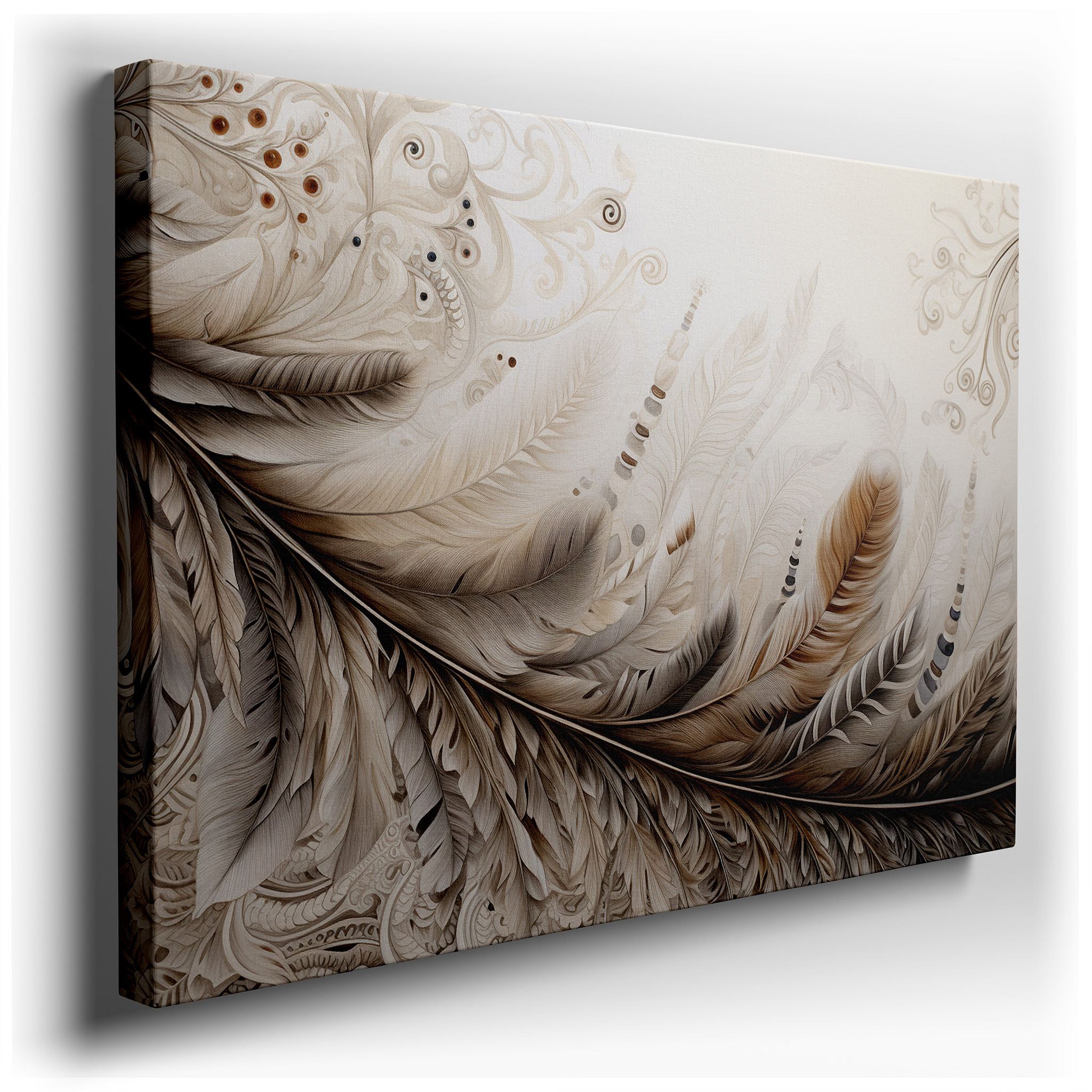 Tranquil Feathers Wall Art in Earthy Tones: Serene Nature - Inspired Elegance for Large Spaces, Canvas Wall Decor for