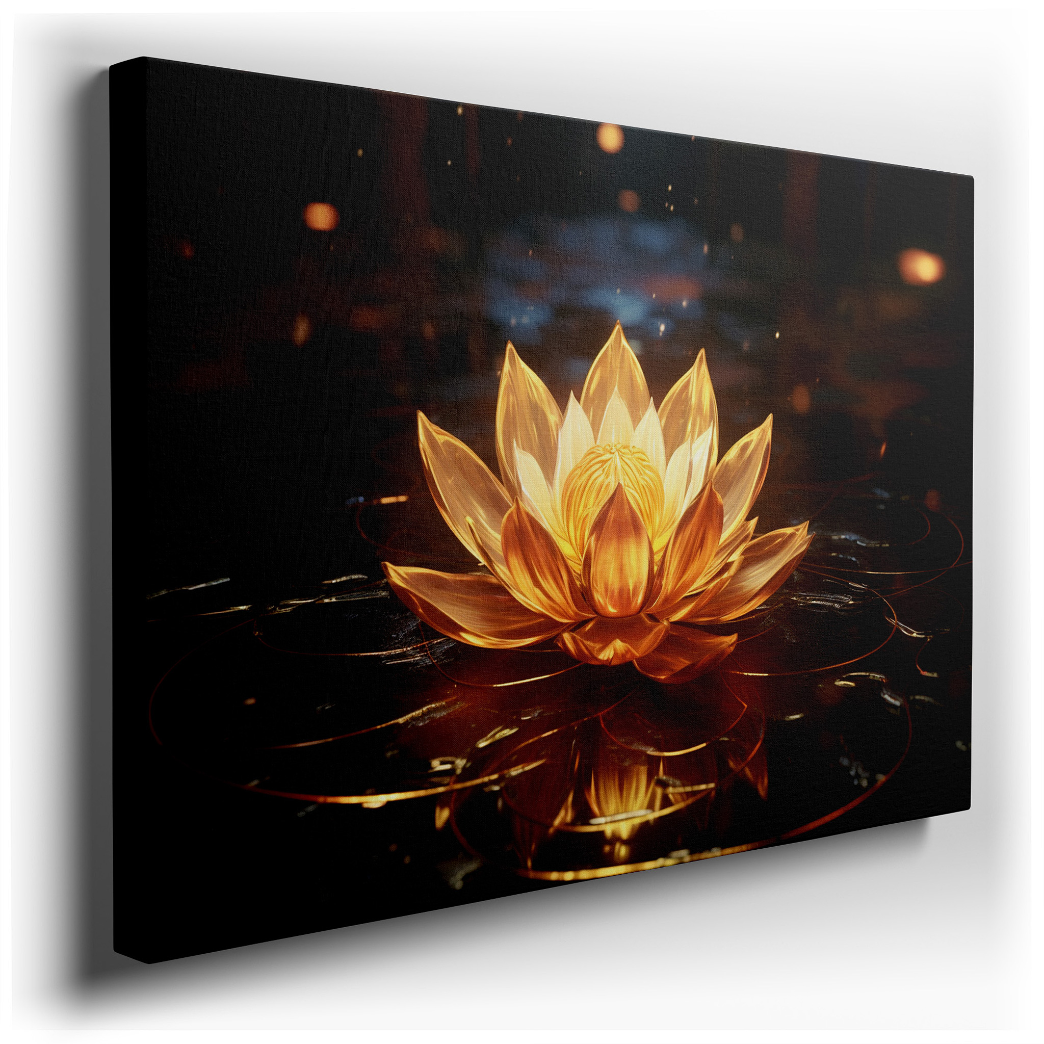 Tranquil Golden Lotus Pond Large Canvas Wall Art for Peace and Enlightenment, Ideal for Office and Bedroom Decor