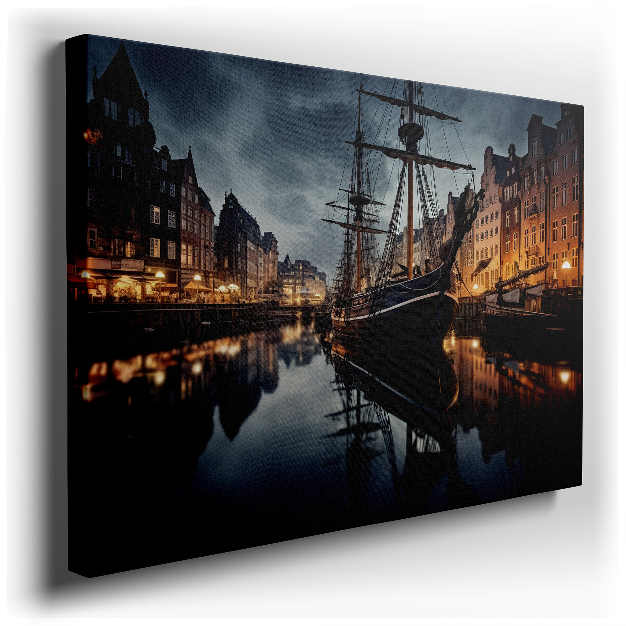 Tranquil Harbor at Dusk: Majestic Ship and Historical Elegance - Large Canvas Wall Art for Office, Bedroom, and Living