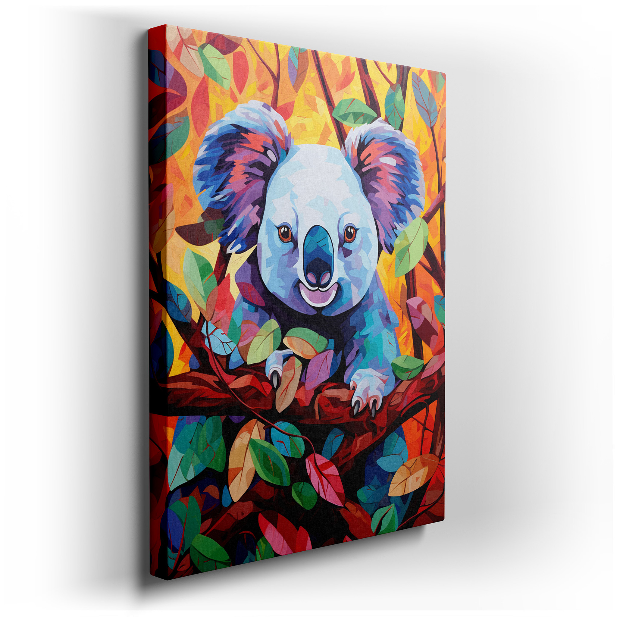 Tranquil Koala in Autumn Bliss Large Canvas Wall Art Featuring Vibrant Fall Leaves - Perfect for Office, Bedroom, and