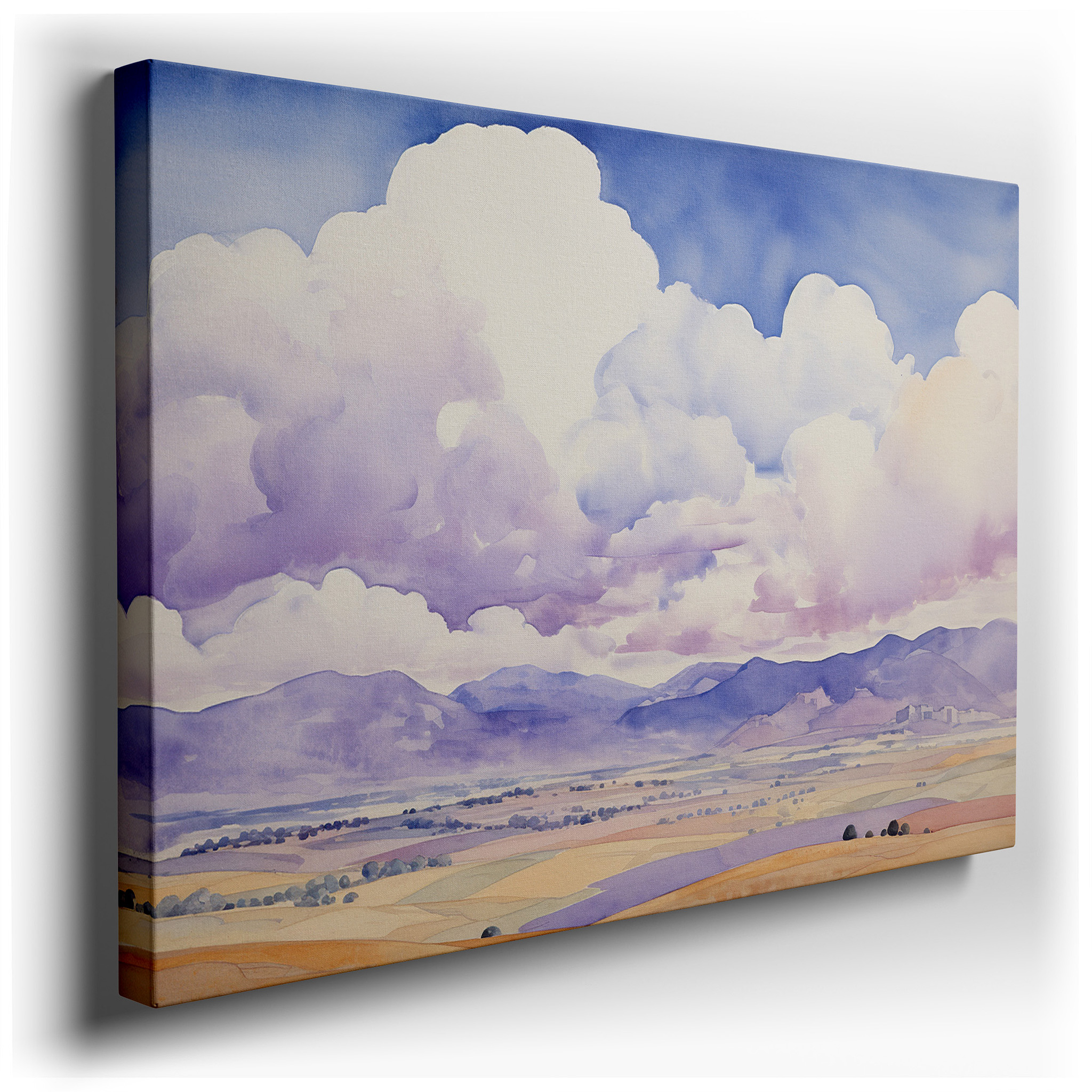 Tranquil Landscape with Ethereal Clouds and Distant Mountains, Symphony of Serenity Large Wall Art, Canvas Wall Art,