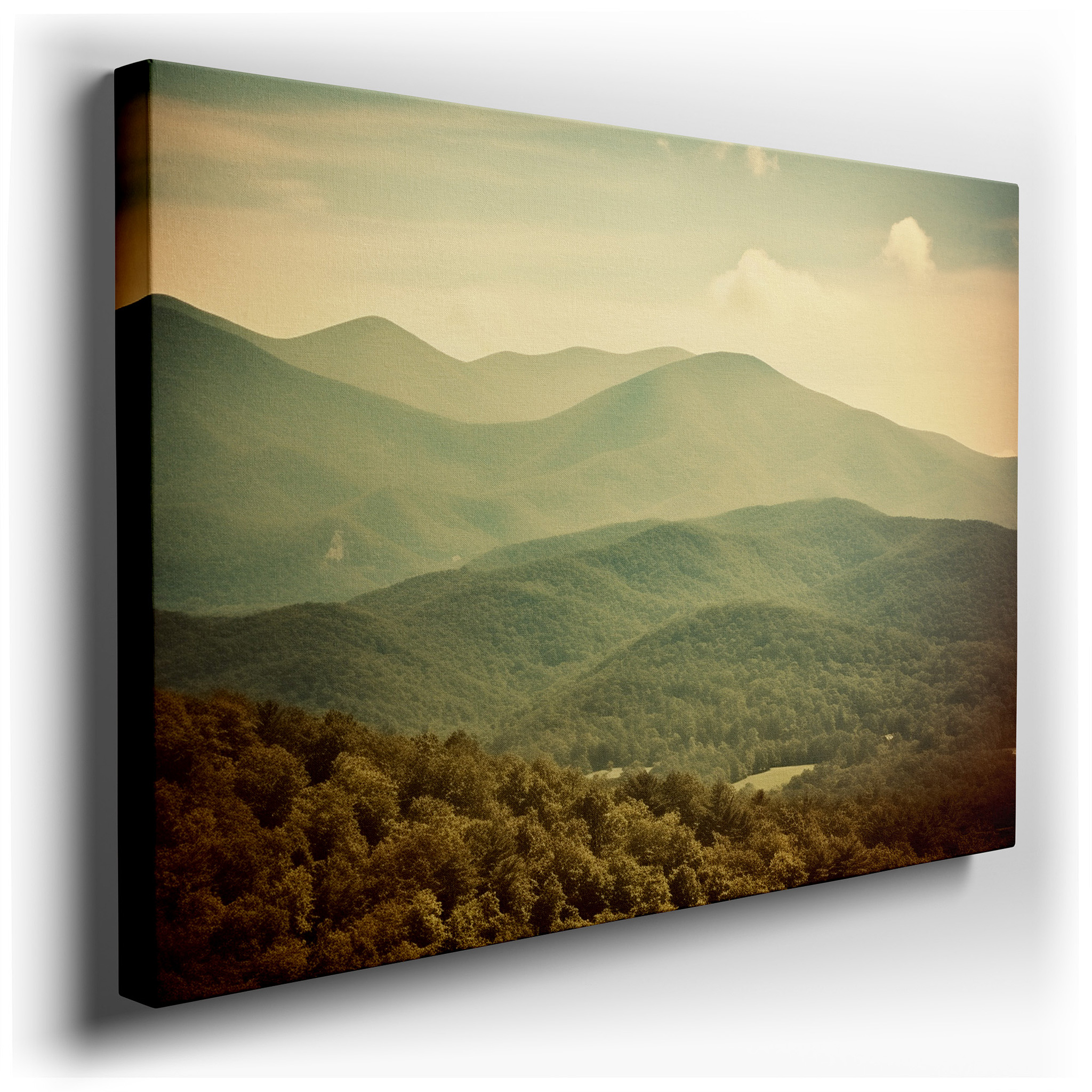Tranquil Landscape with Rolling Mountains Under a Soft, Muted Sky, Large Canvas Wall Art, Peaceful Natural Beauty Wall