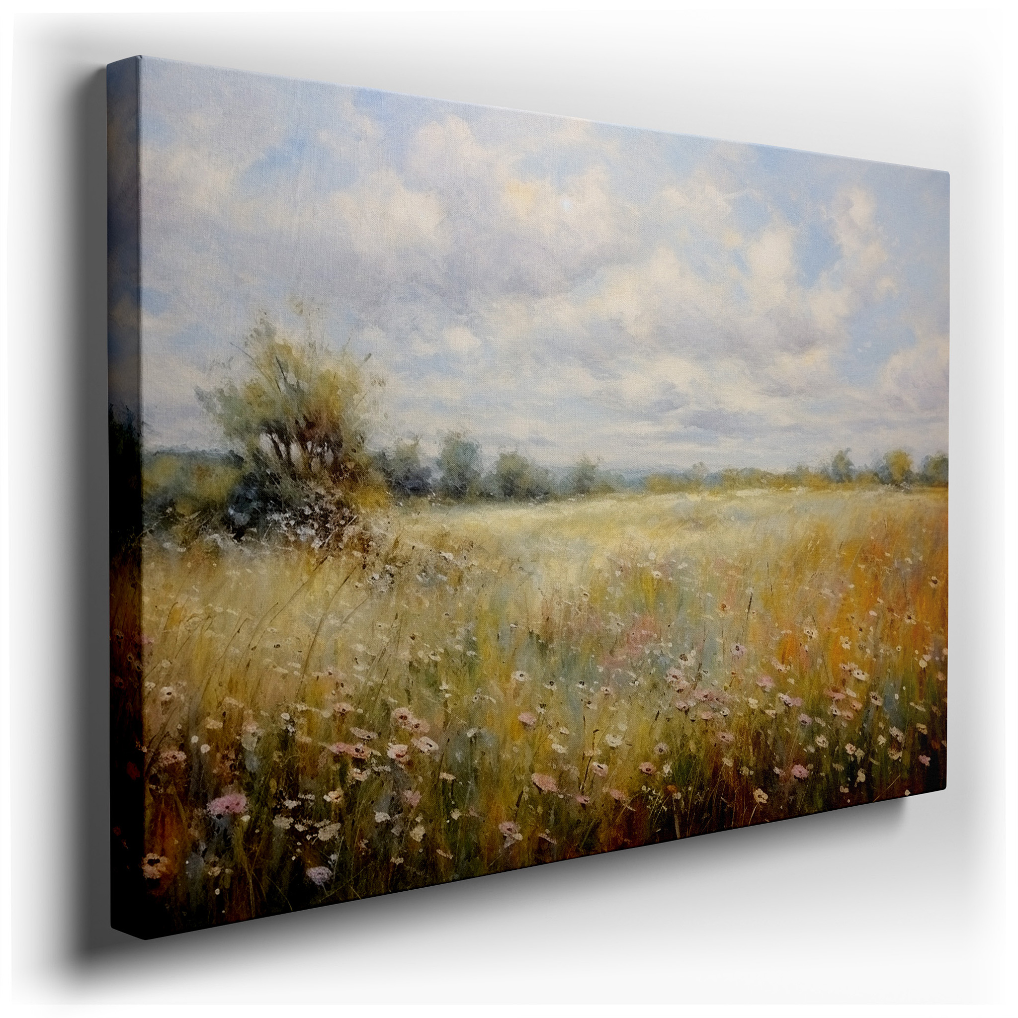 Tranquil Meadow with Vibrant Wildflowers Bathed in Sunlight Large Wall Art, Canvas Wall Art, Wall Decor for Office,