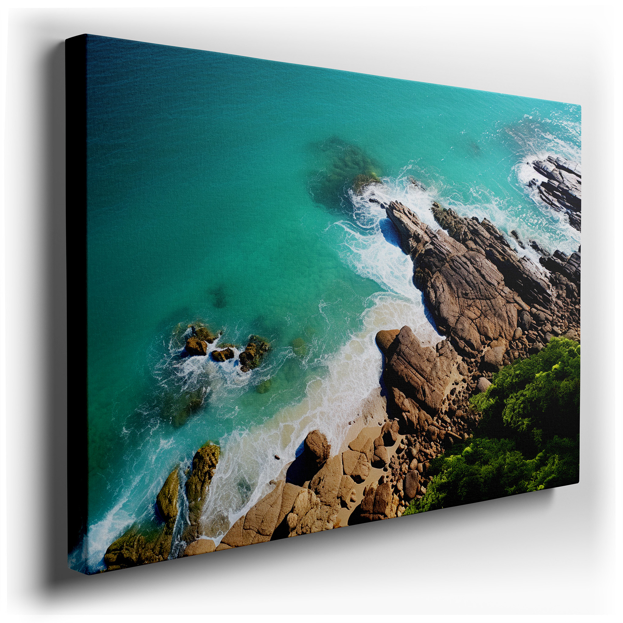 Tranquil Nature's Symphony: Turquoise Waters and Rocky Shores Large Wall Art, Canvas Decor for Office, Bedroom, and