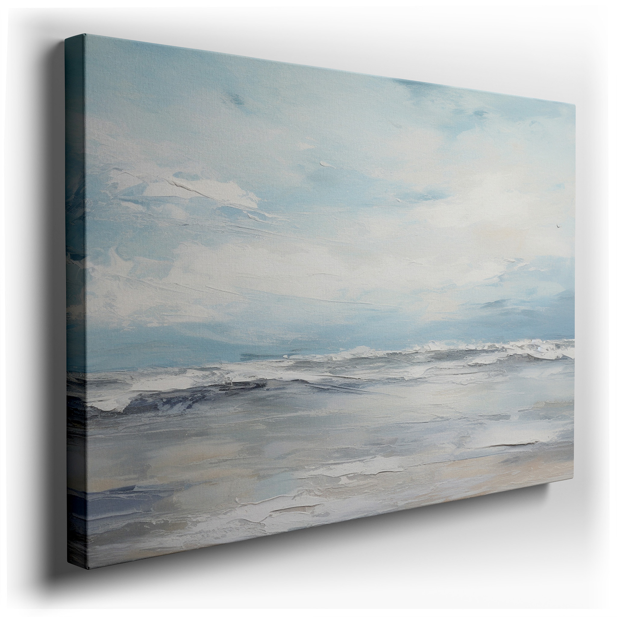 Tranquil Ocean and Sky - Inspired Large Wall Art in Serene Blues and Whites, Ideal for Office Decor, Canvas Wall Art
