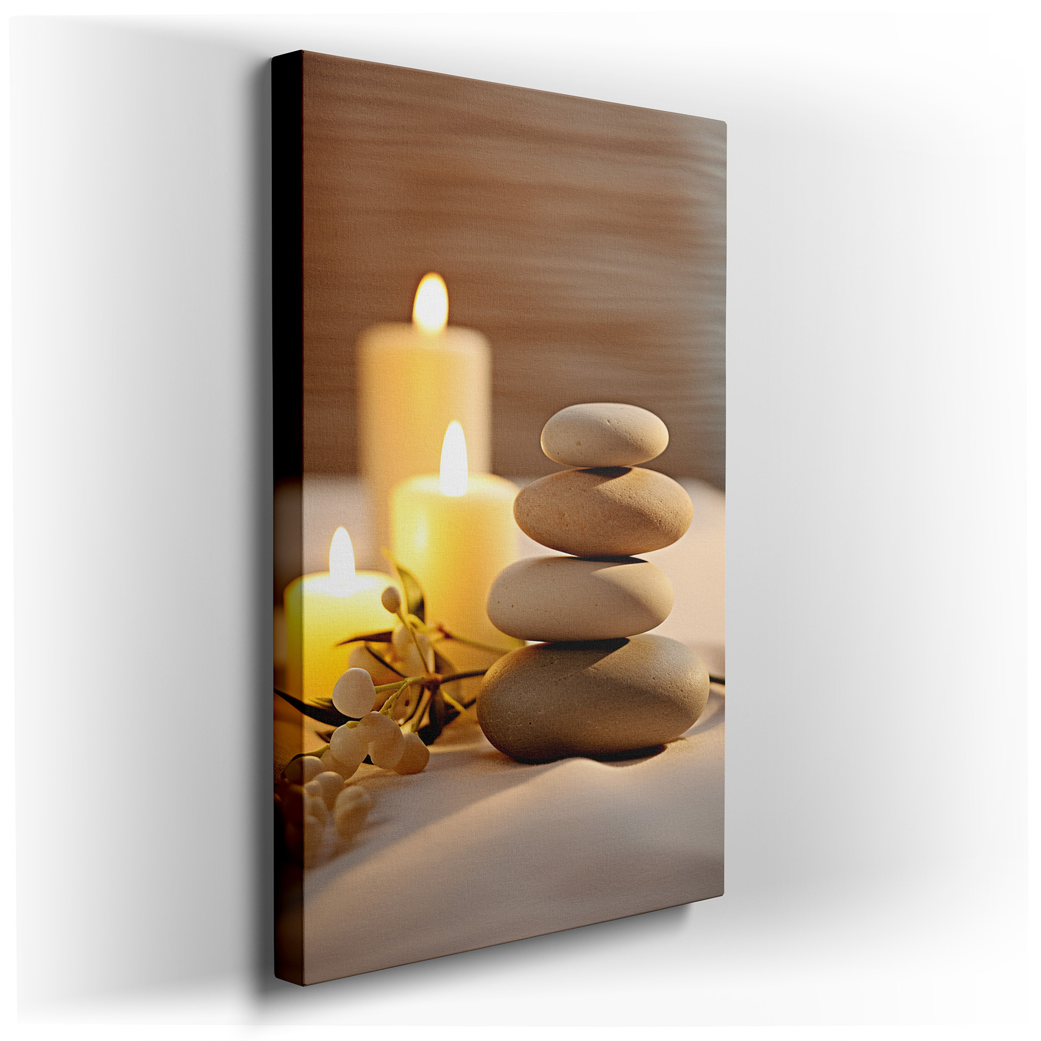 Tranquil Stones and Candlelight Wall Art: A Symbol of Balance and Inner Peace - Large Canvas Art for Office and Bedroom