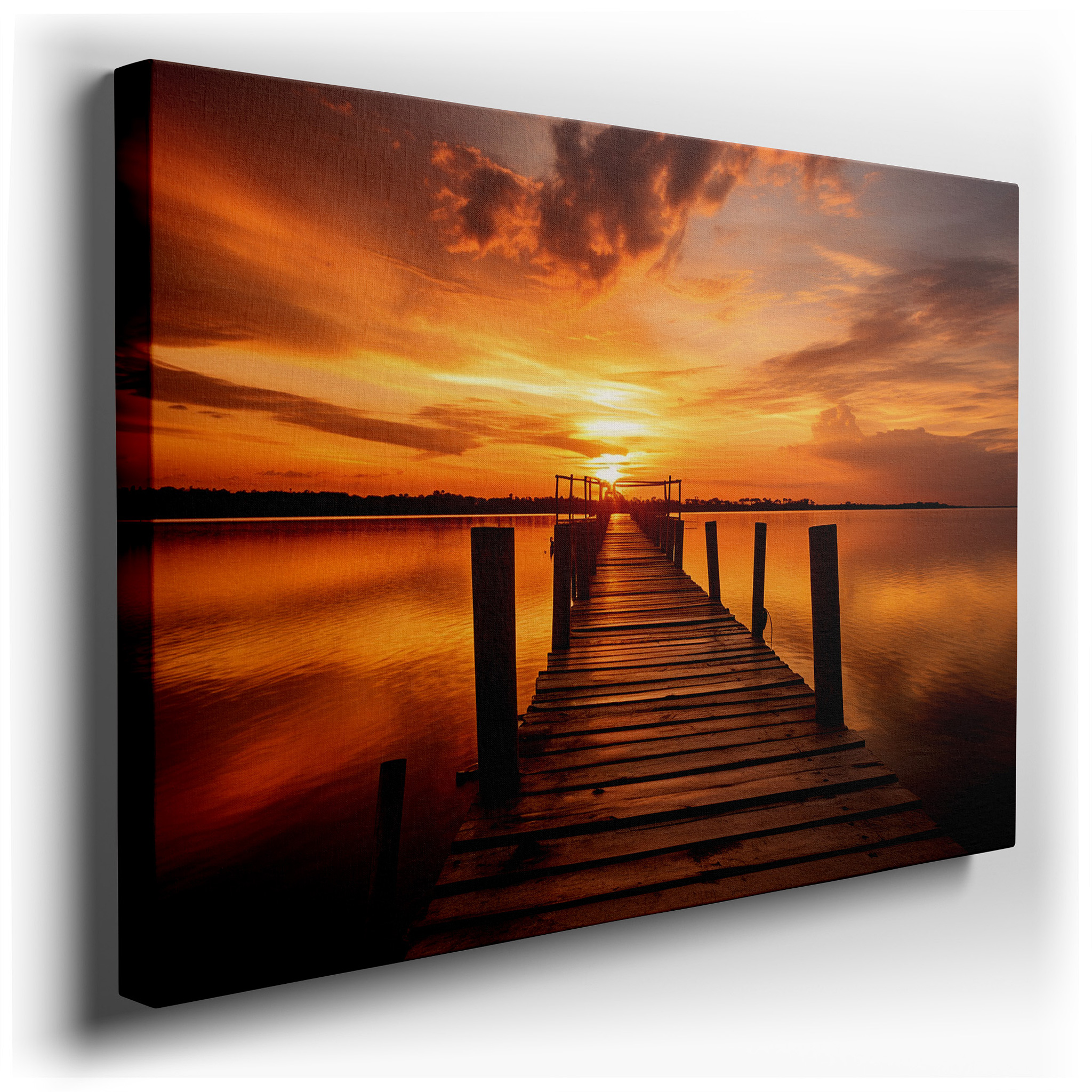 Tranquil Sunset and Weathered Dock Wall Art: Serene Nature Reflections - Large Canvas for Home and Office Decor,