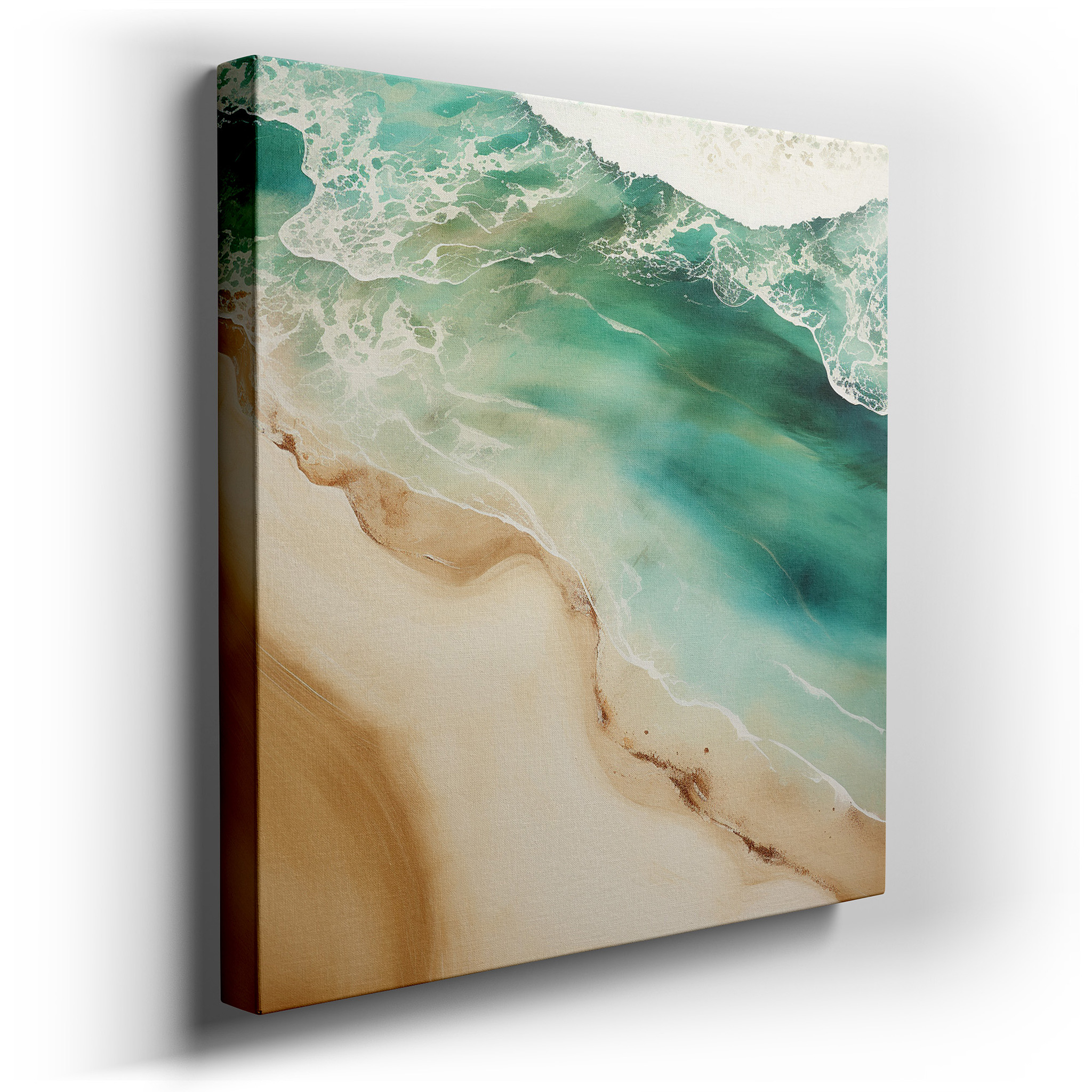 Tranquil Teal Waves Caress Pristine Sands in a Peaceful Coastal Retreat - Large Wall Art, Canvas Wall Art, Wall Decor
