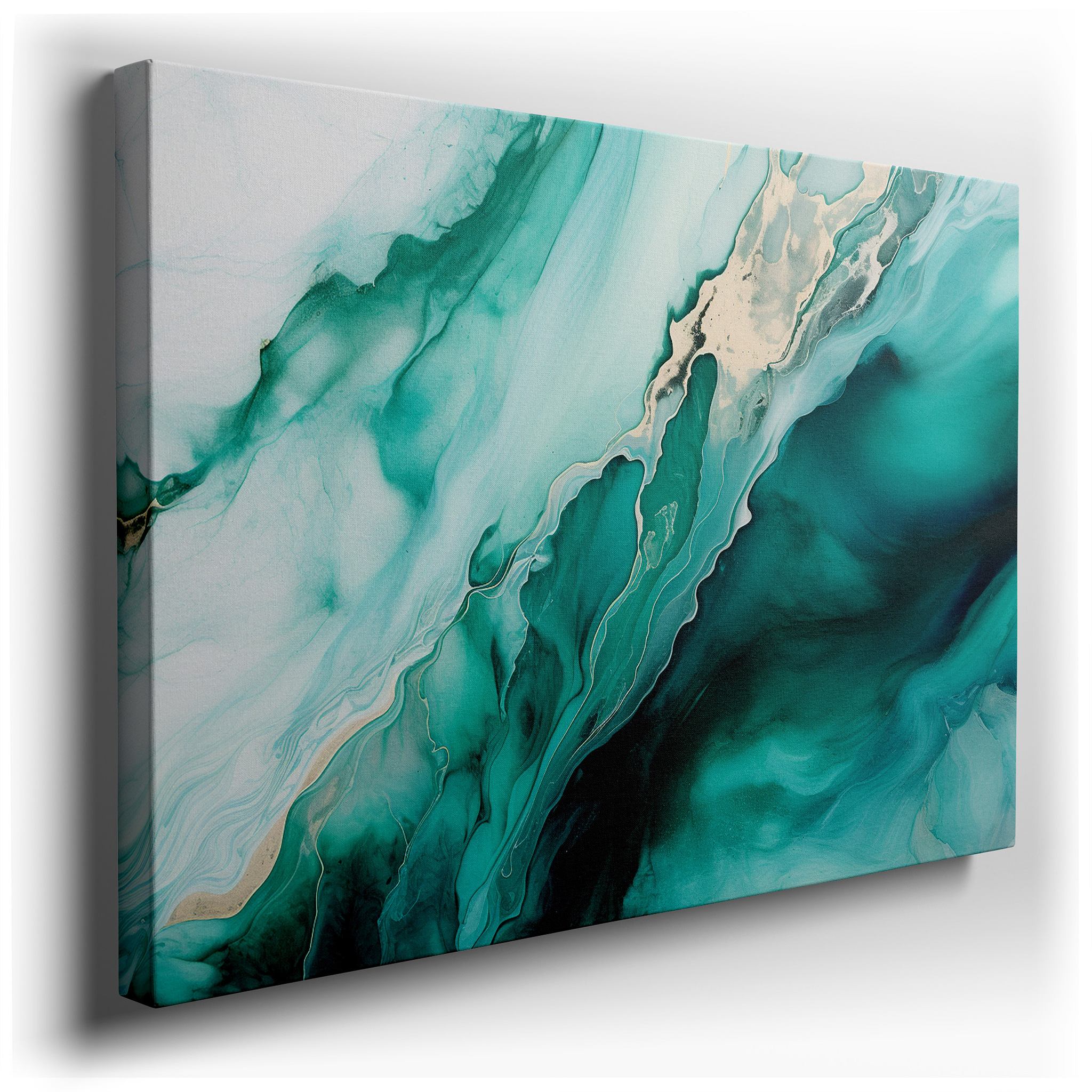 Tranquil Turquoise Waves and Golden Light Abstract Masterpiece - Large Canvas Wall Art for Office and Bedroom Decor