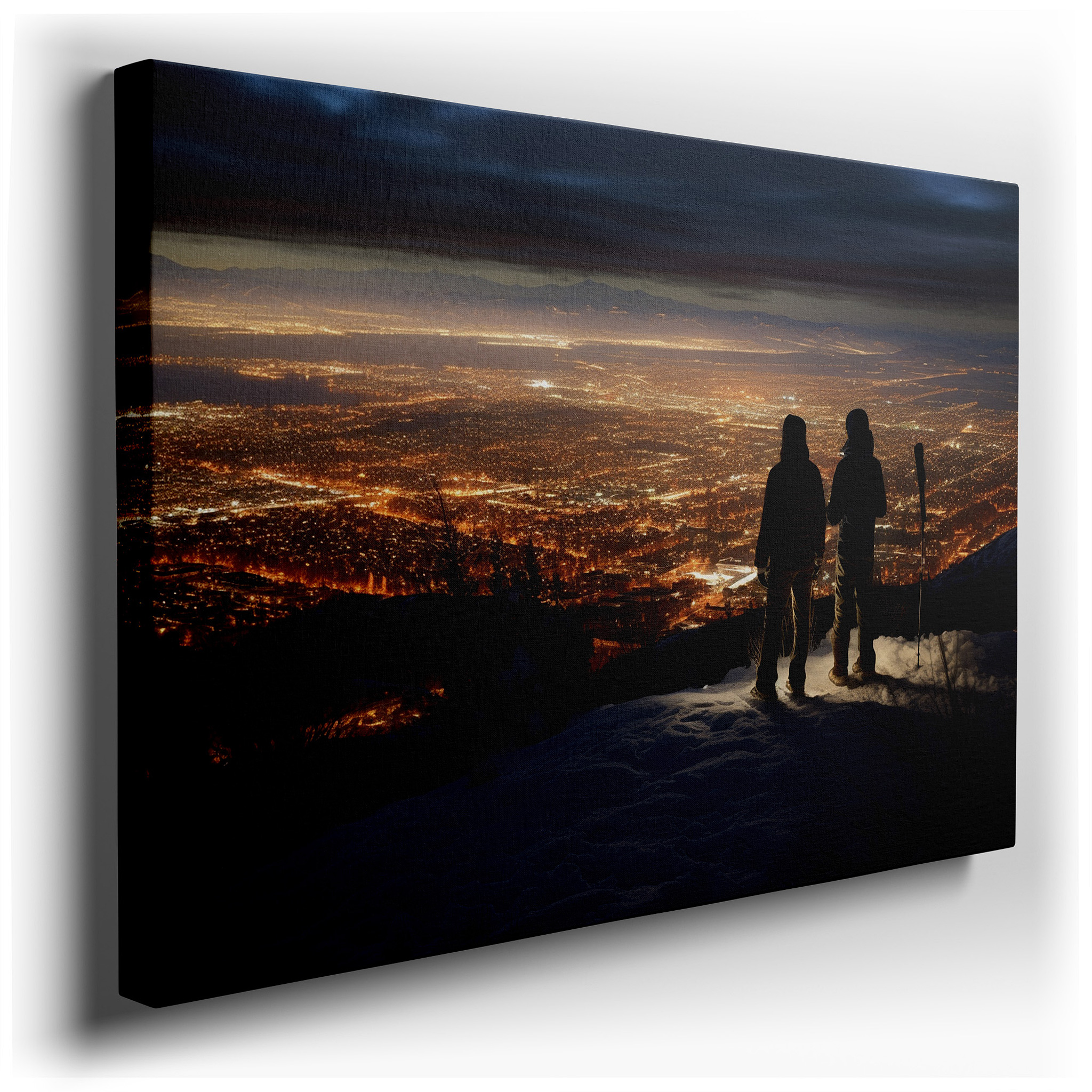 Tranquil Urban Twilight Silhouette Large Wall Art, Canvas Decor for Office, Bedroom, and Living Room wrapped canvas -