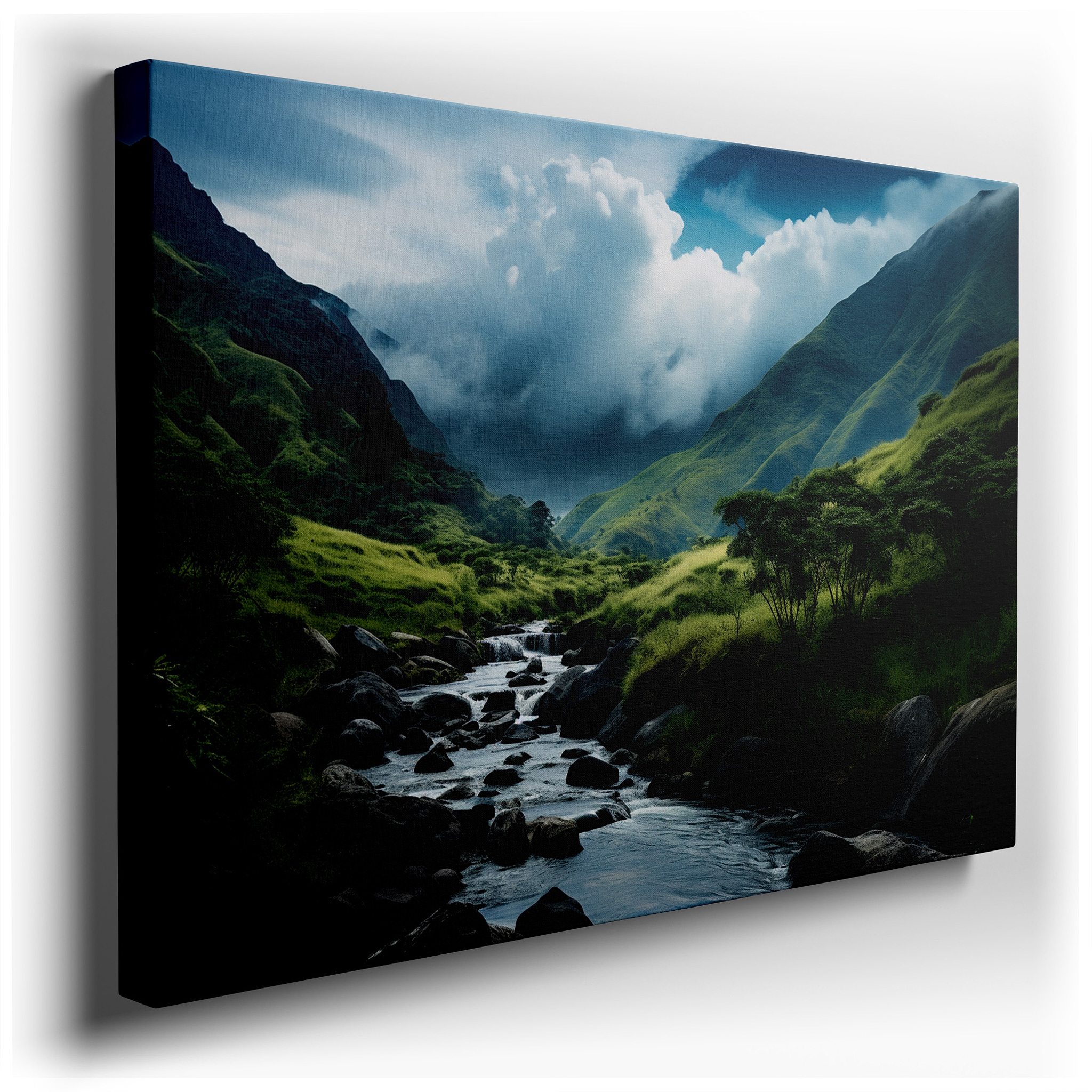 Tranquil Valley and Majestic Mountains with Vibrant River Flow Large Wall Art, Canvas Wall Art, Wall Decor for Office,