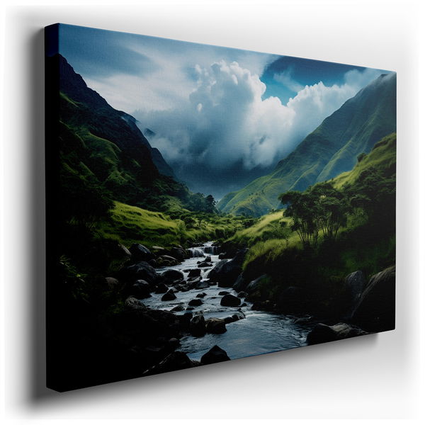 Tranquil Valley - Vibrant River Flow Canvas Wall Art