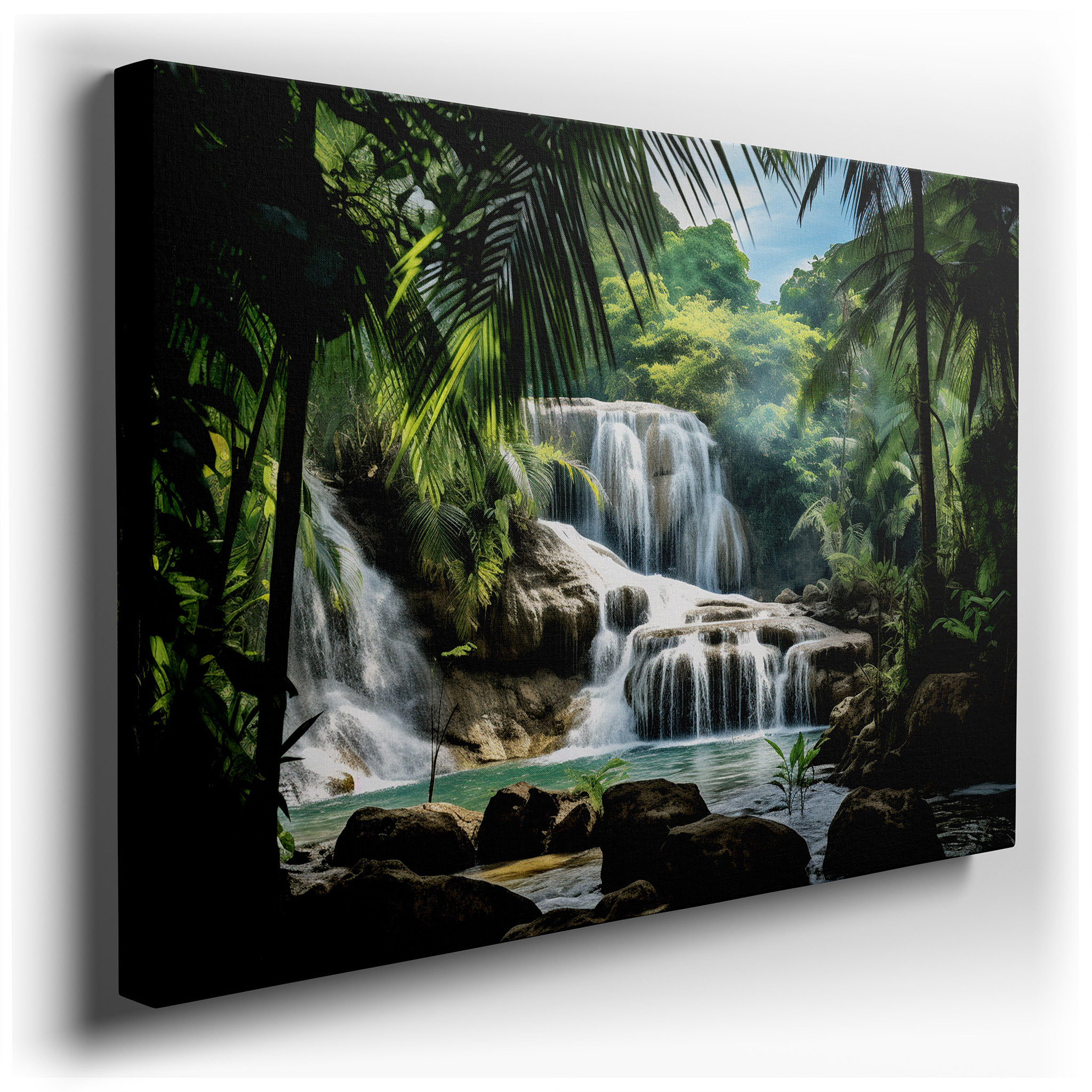Tranquil Waterfall and Verdant Foliage Wall Art, Large Canvas for Serene Nature Escape, Ideal for Home and Office Decor
