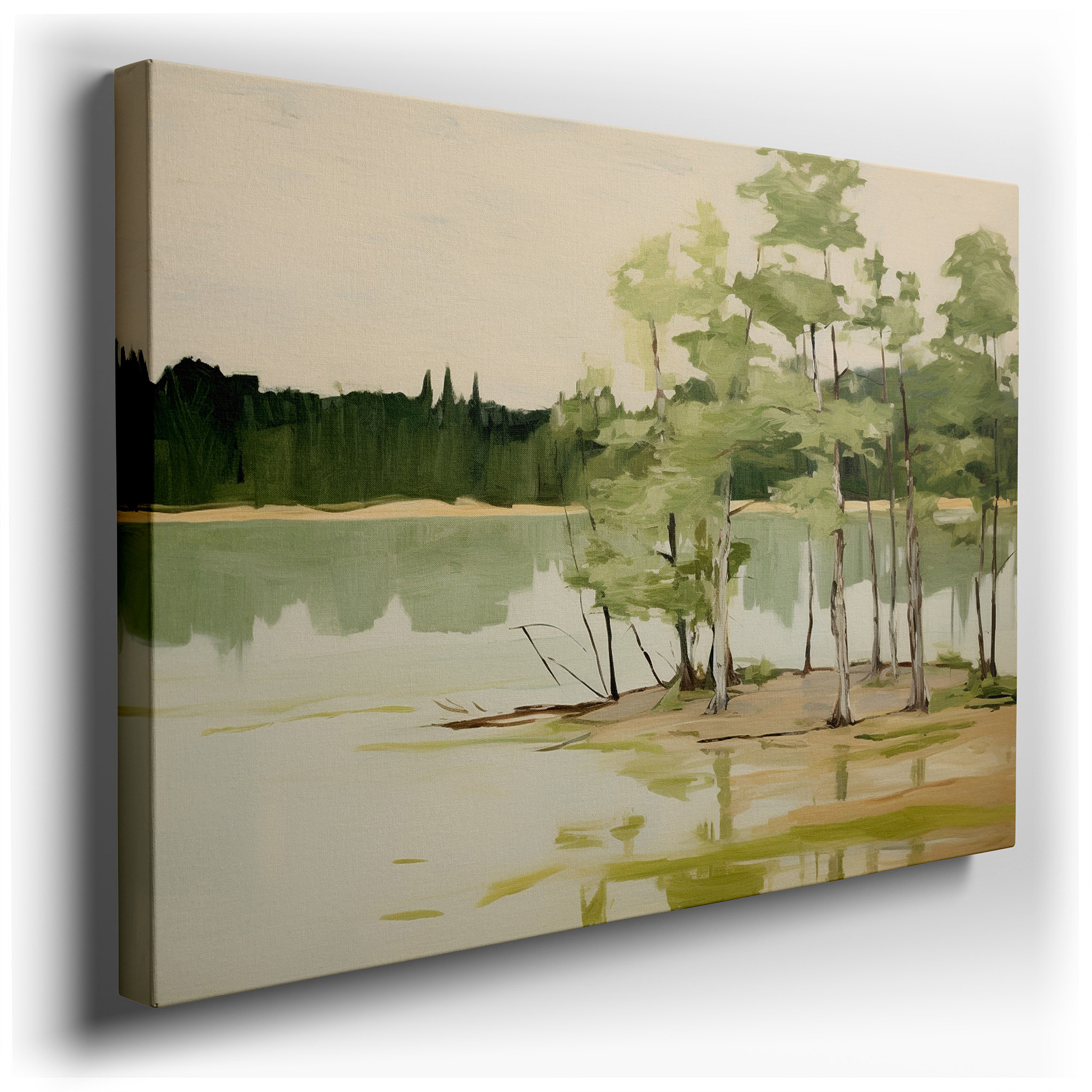 Tranquil Waters and Lush Foliage - Serene Landscape Wall Art for Peaceful Reflection, Perfect for Office or Bedroom
