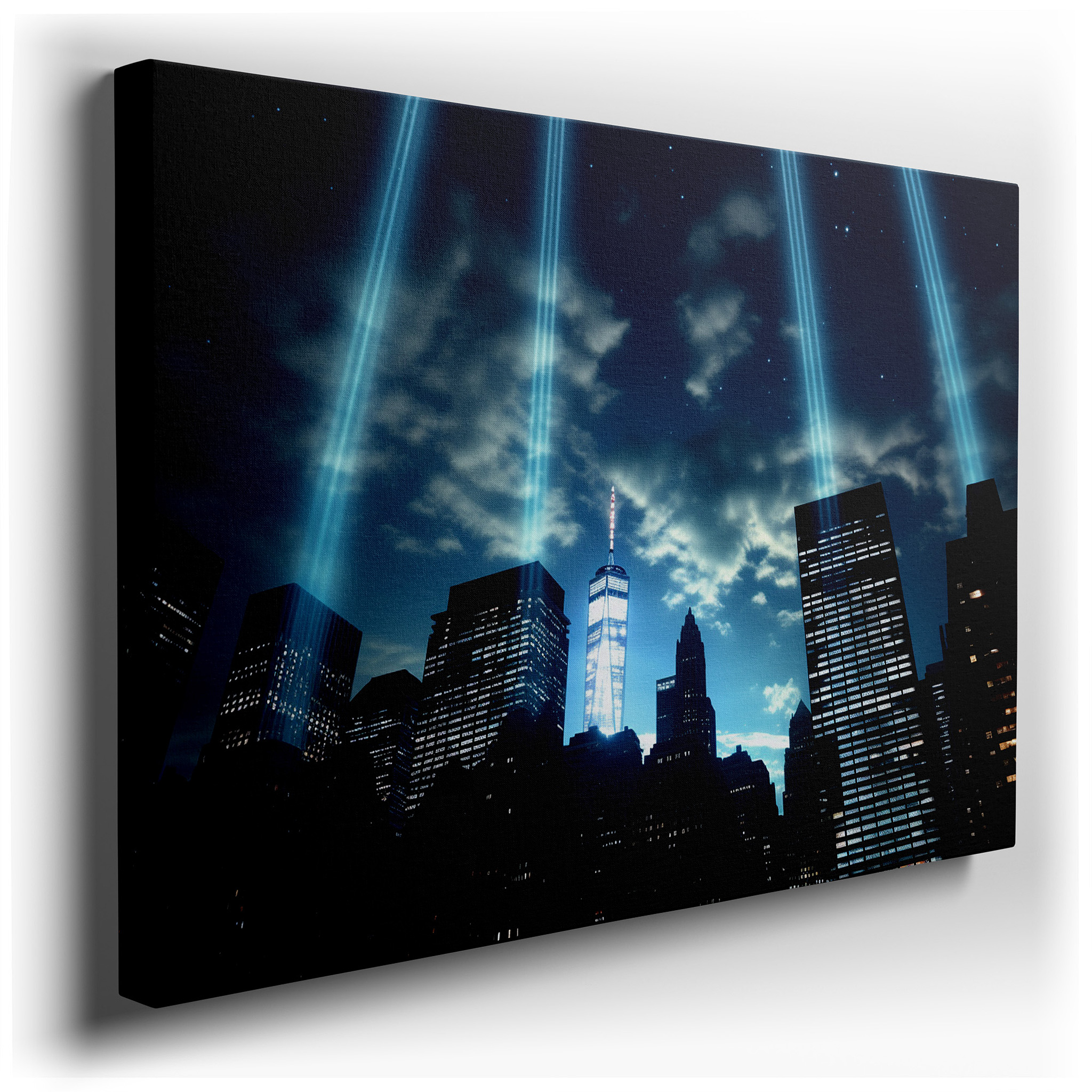 Tribute in Light Above NYC Skyline - Emblem of Resilience and Memory Large Wall Art, Canvas Art, Wall Decor, Office Art