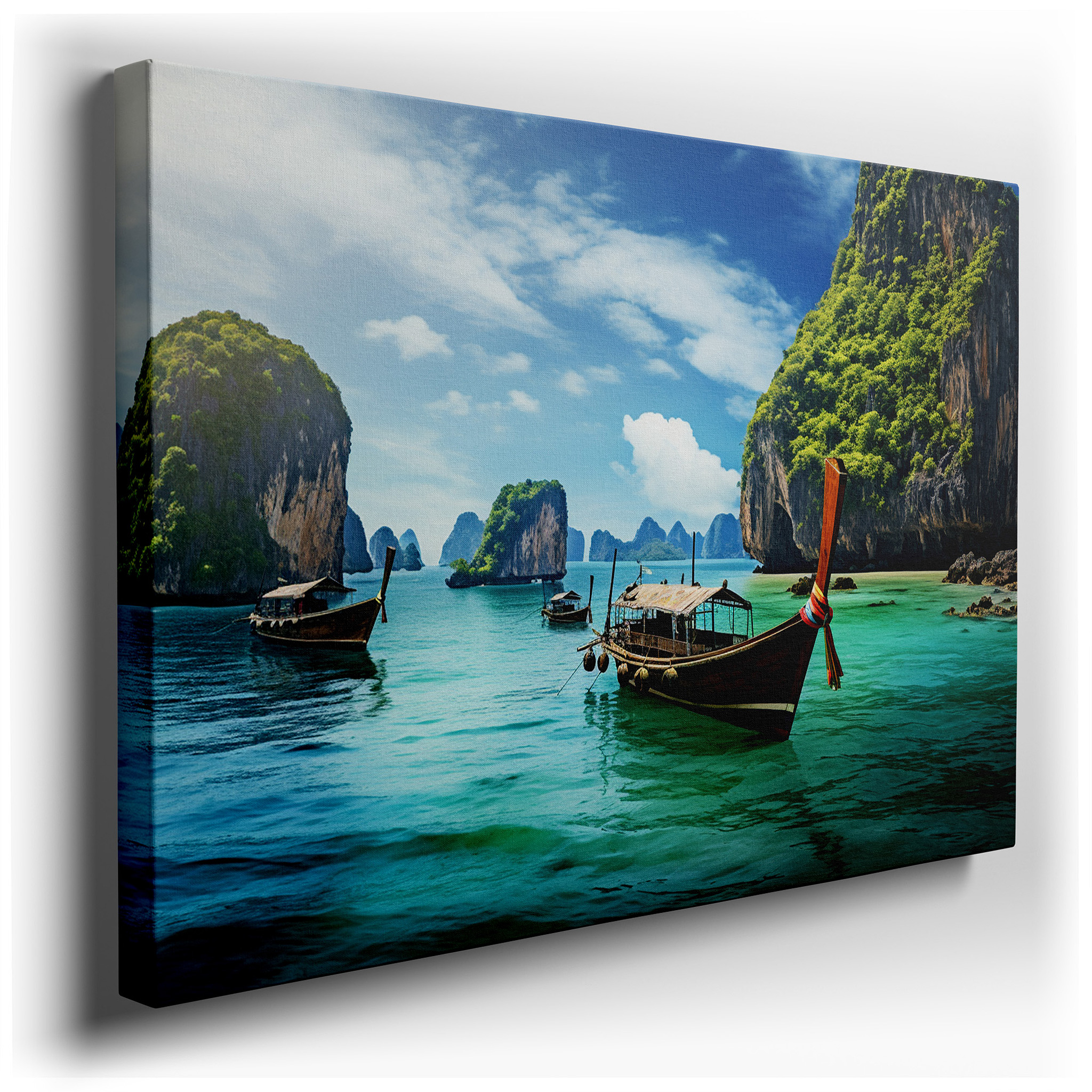 Tropical Paradise Canvas: Serene Waters and Majestic Limestone Cliffs - Large Wall Art for Office and Bedroom Decor