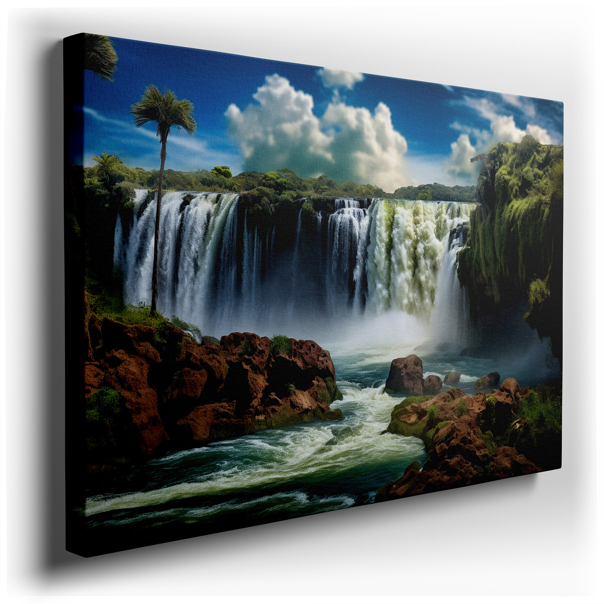 Tropical Paradise Hidden Waterfall Oasis, Serene Retreat with Lush Foliage and Shimmering Pool, Large Canvas Wall Art