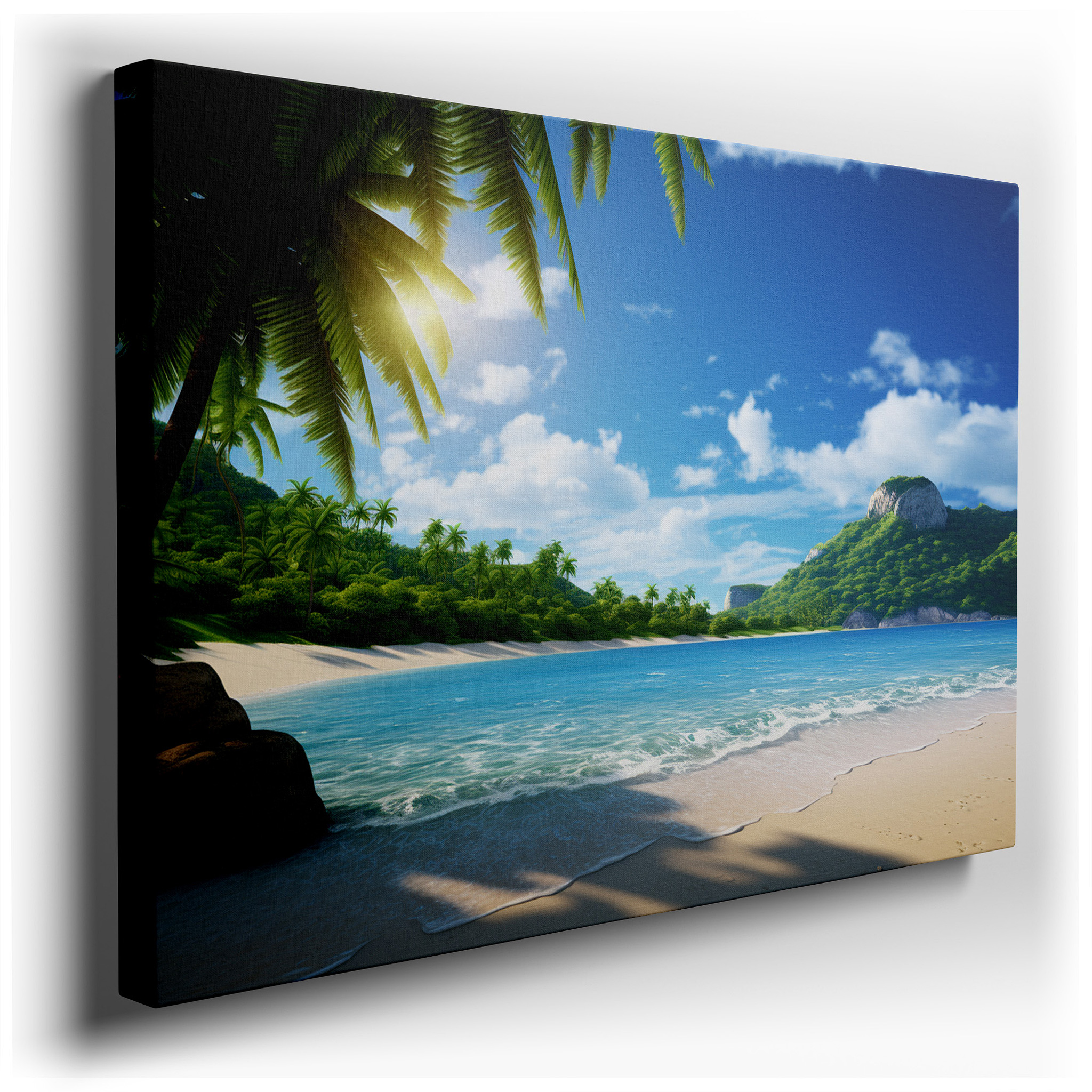 Tropical Paradise Wall Art Featuring Crystal - Clear Waters and Lush Greenery, Large Canvas for Home and Office Decor