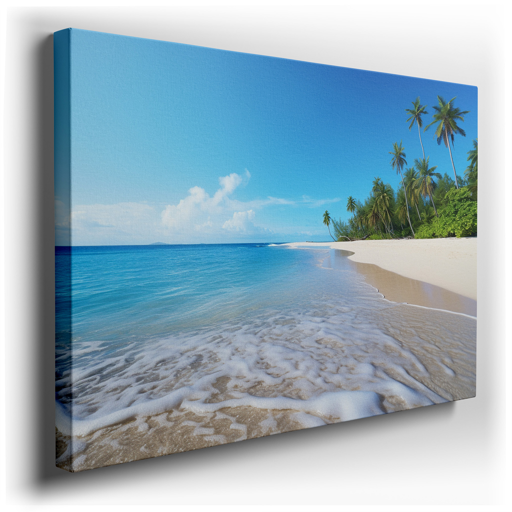 Tropical Paradise Wall Art Featuring Crystal - Clear Waters and Lush Palm Trees, Ideal for Office, Living Room, or