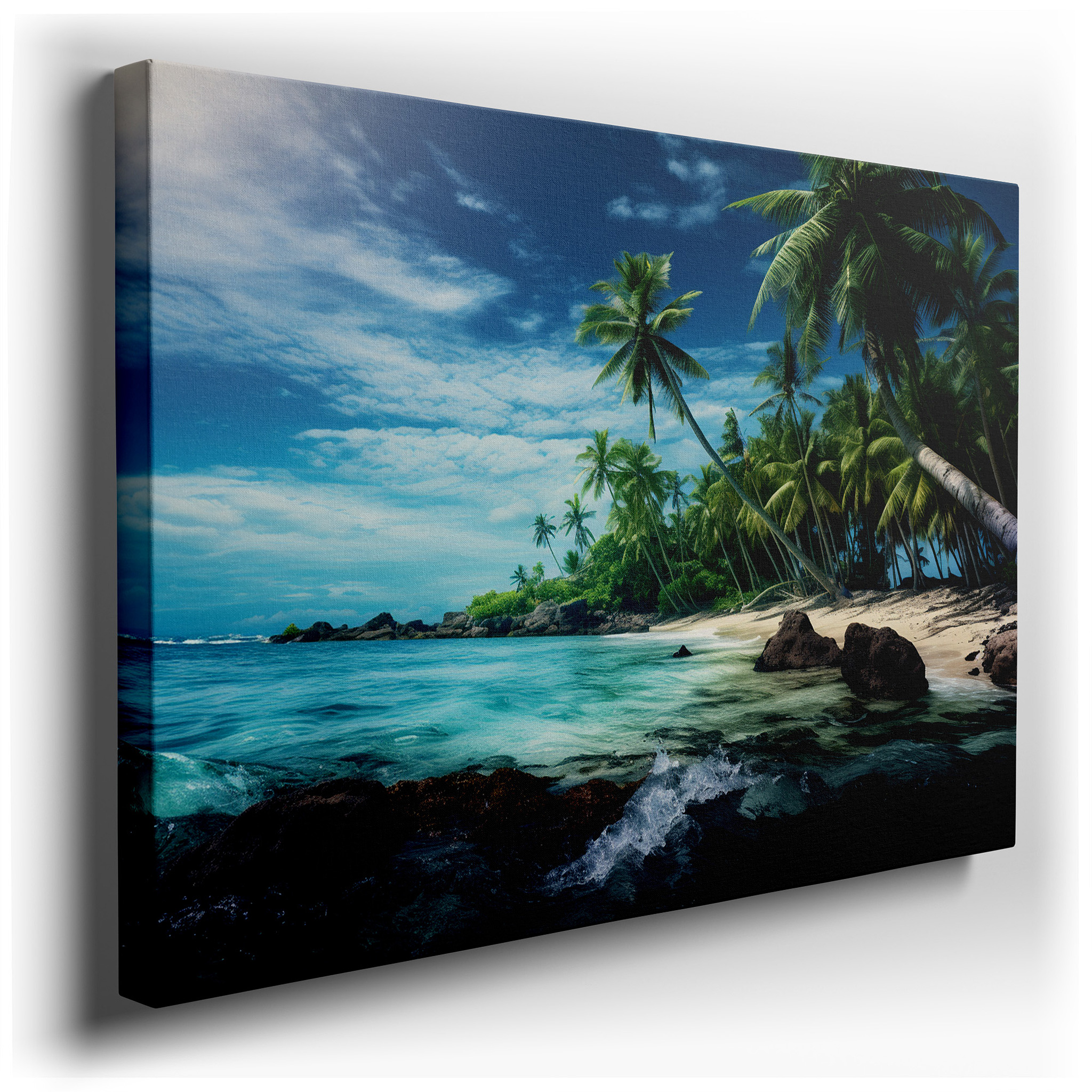 Tropical Paradise Wall Art Featuring Crystal - Clear Waters and Lush Palms - Large Canvas for Office, Bedroom, and
