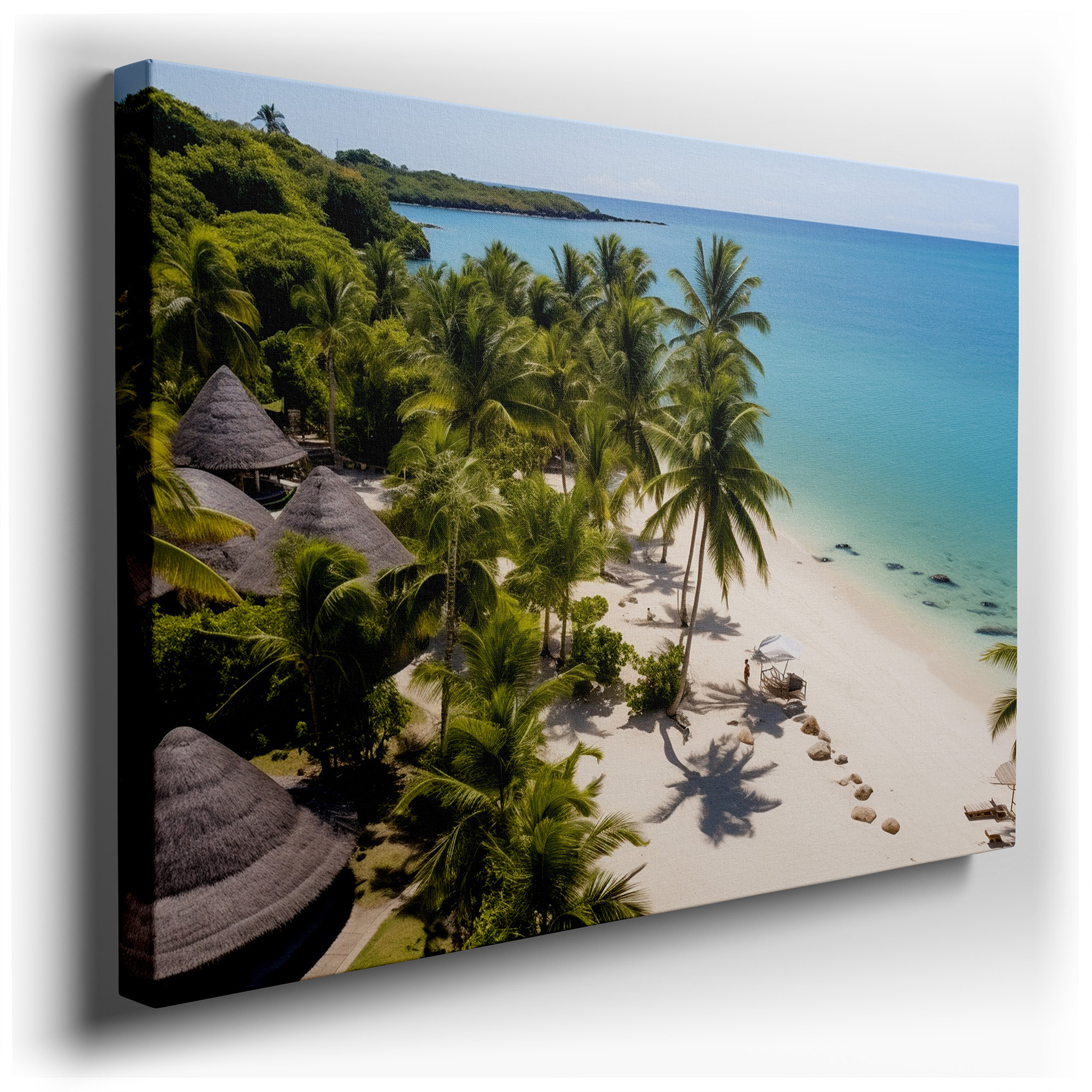 Tropical Paradise Wall Art Featuring Pristine Beach, Swaying Palms, and Sparkling Turquoise Waters - Large Canvas for