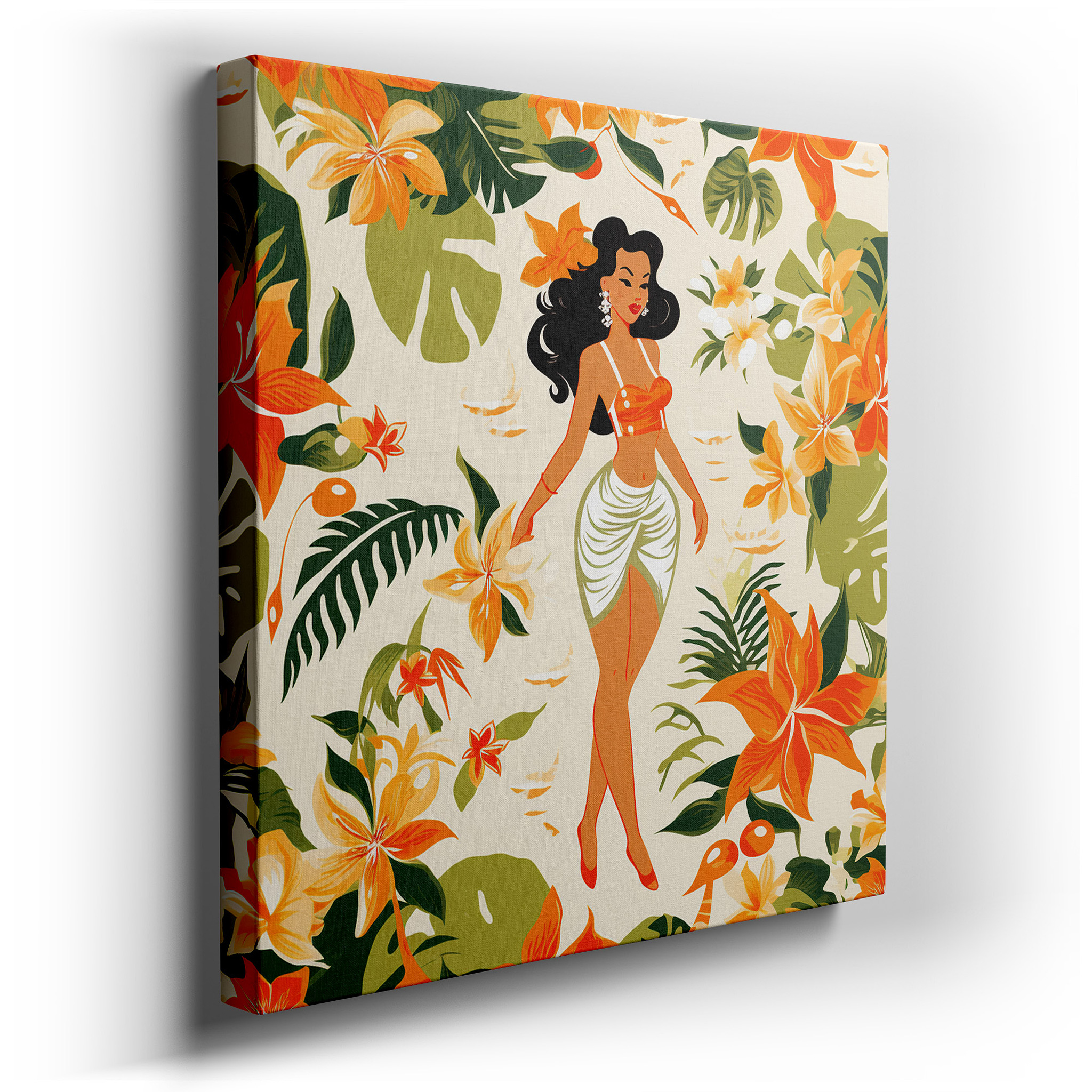 Tropical Paradise Wall Art Featuring Serene Hawaiian Woman - Large Canvas for Office, Bedroom, and Living Room Decor