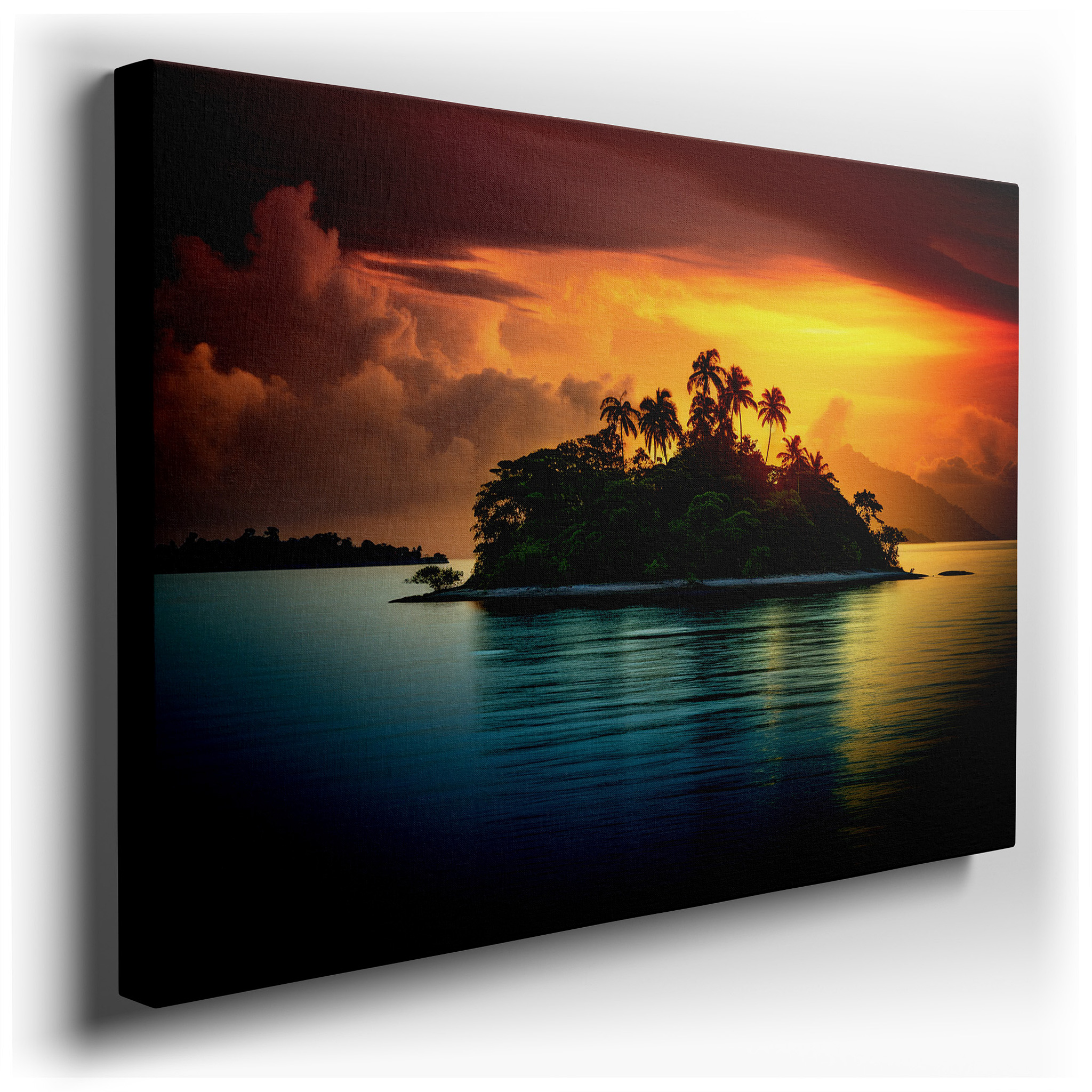 Tropical Paradise with Fiery Sunset and Lush Palms: Large Canvas Wall Art for Office, Bedroom, and Living Room Decor