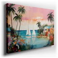 Tropical Seascape Sunset and Sailboats - Coastal Canvas Wall Art