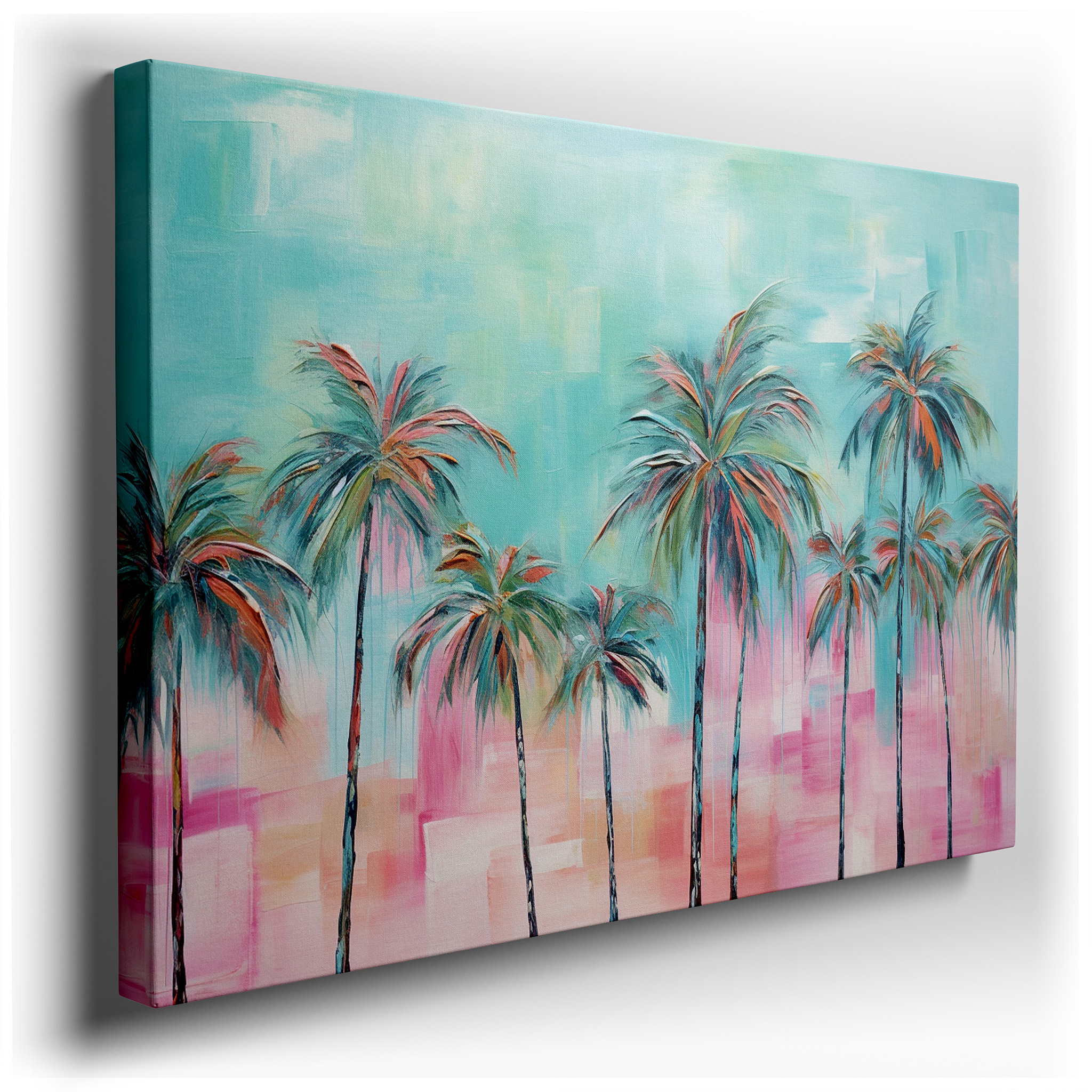 Tropical Serenity: Stylized Palm Trees and Sunset Mosaic Large Canvas Wall Art for Office and Bedroom Decor wrapped