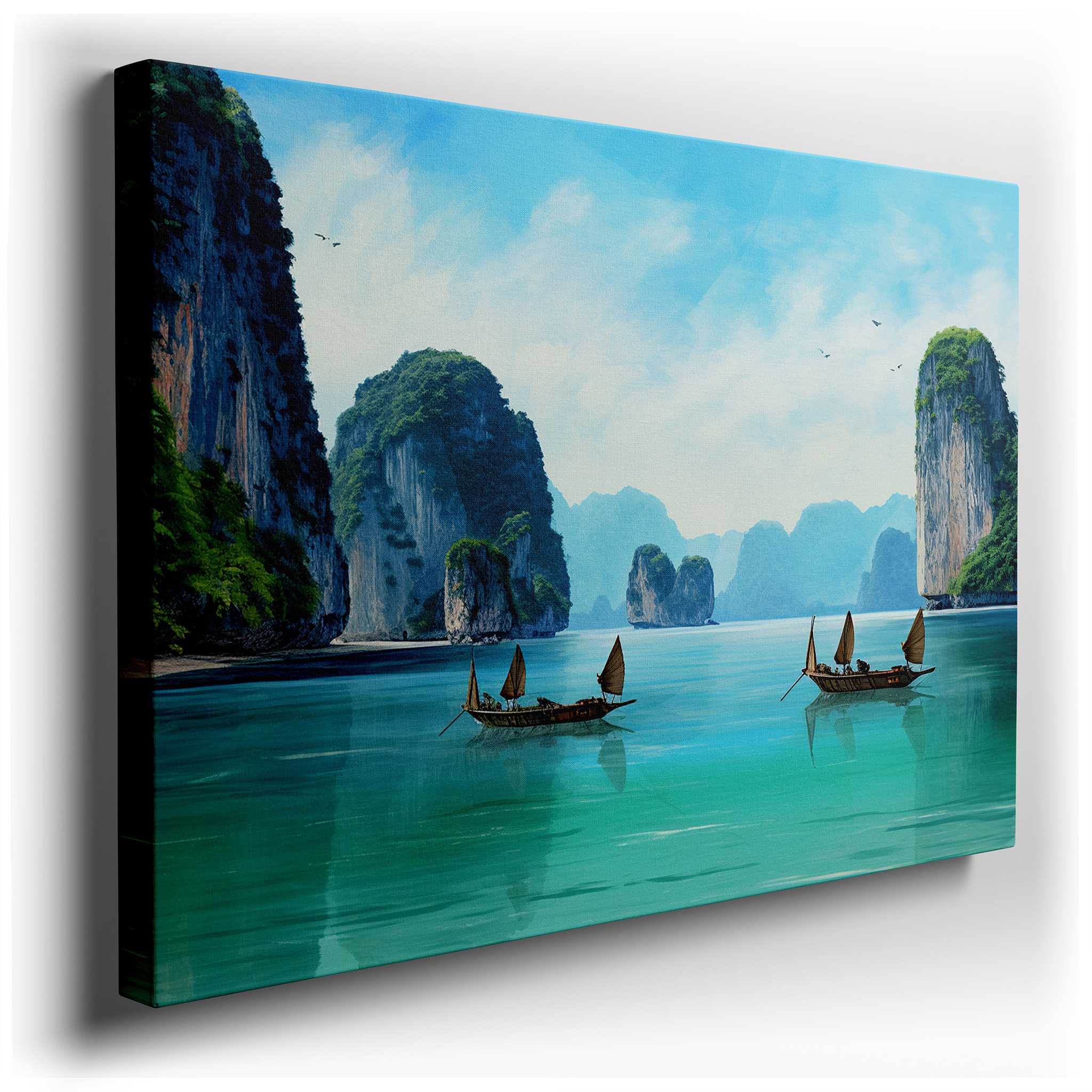 Tropical Serenity Wall Art Featuring Vibrant Boats and Pristine Sands, Large Canvas for Home and Office Decor wrapped