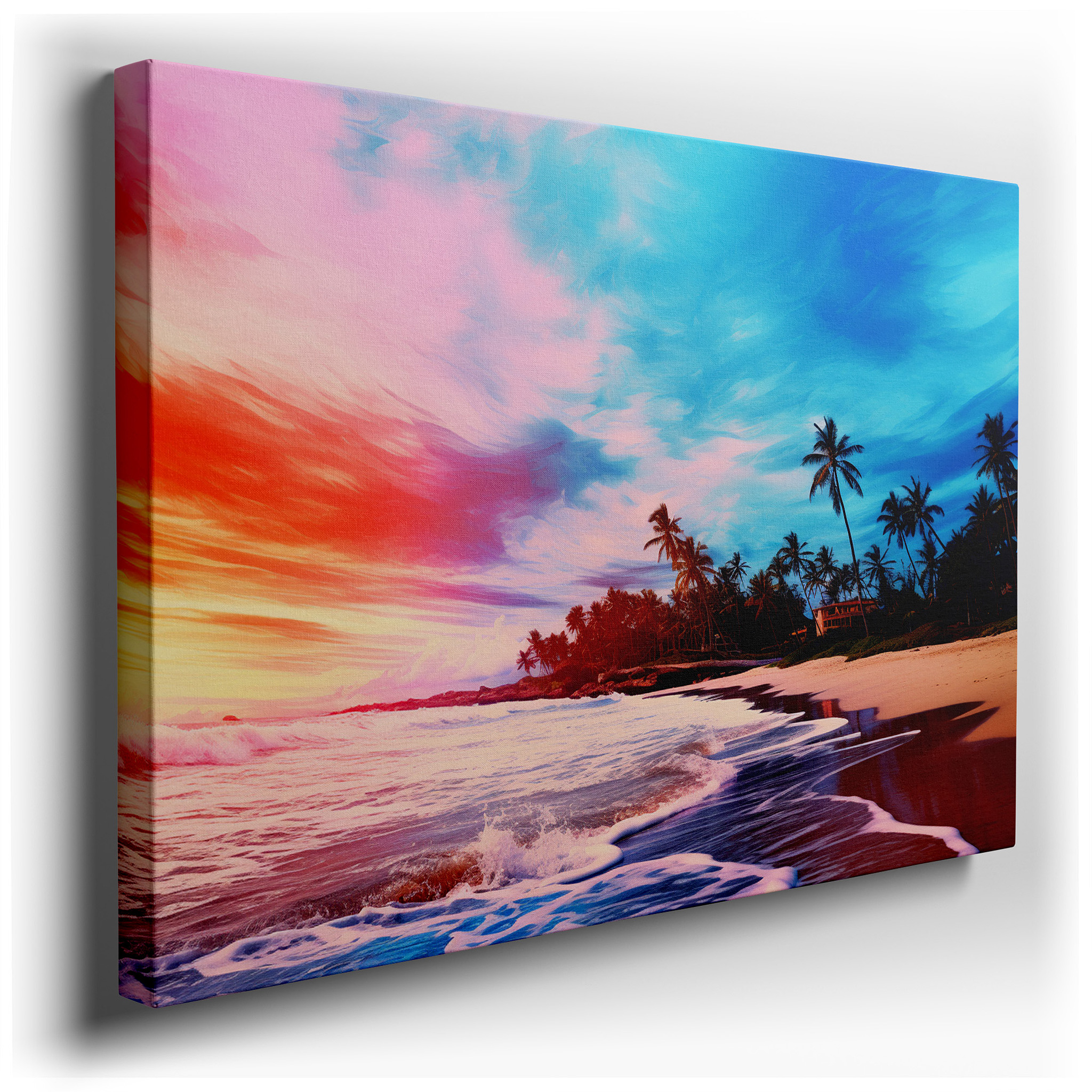 Tropical Sunset Serenity: Large Canvas Wall Art Featuring Lush Palms and Fiery Skies for Office, Bedroom, and Living
