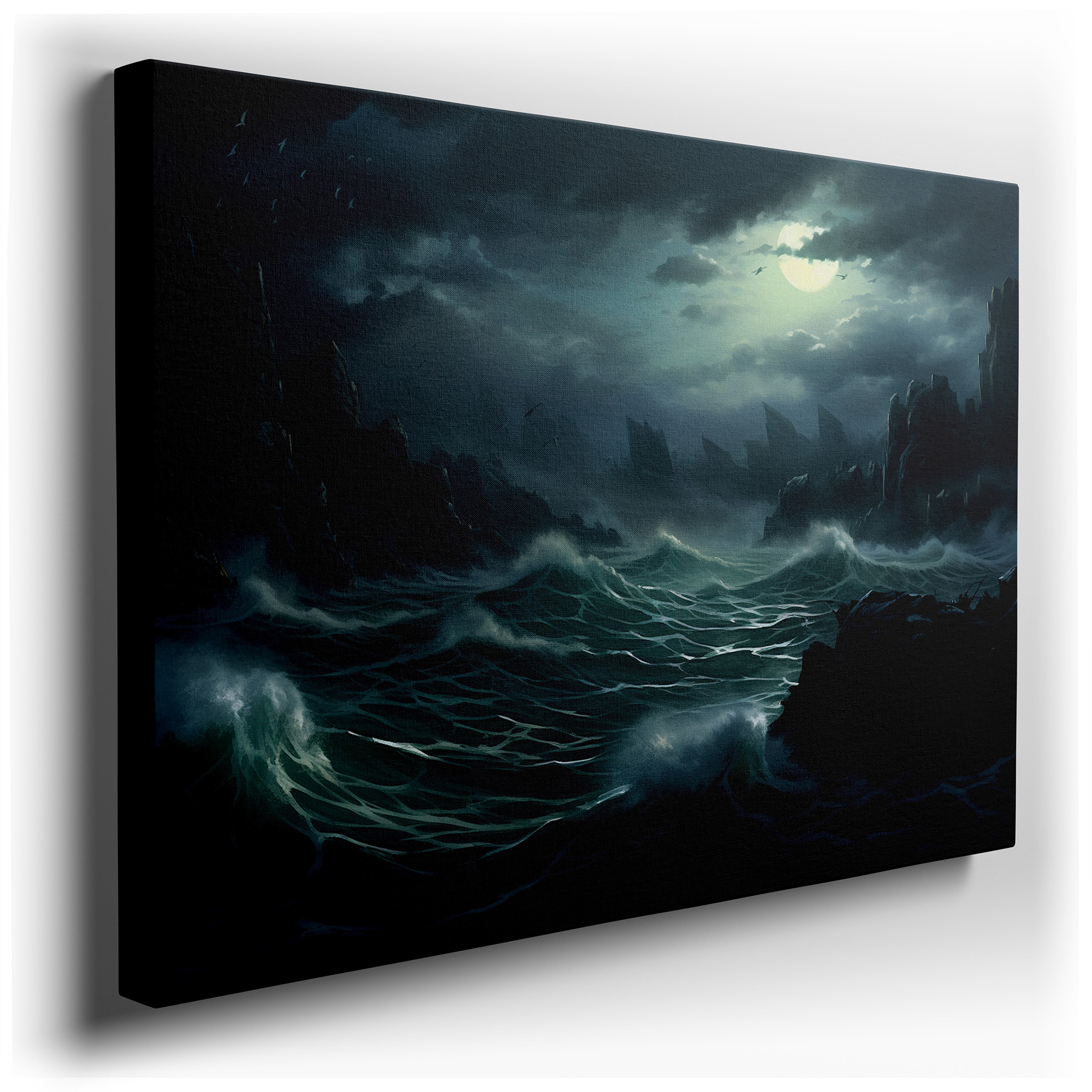 Turbulent Seascape with Rugged Cliffs and Stormy Sky Large Wall Art, Canvas Wall Art, Wall Decor for Office wrapped