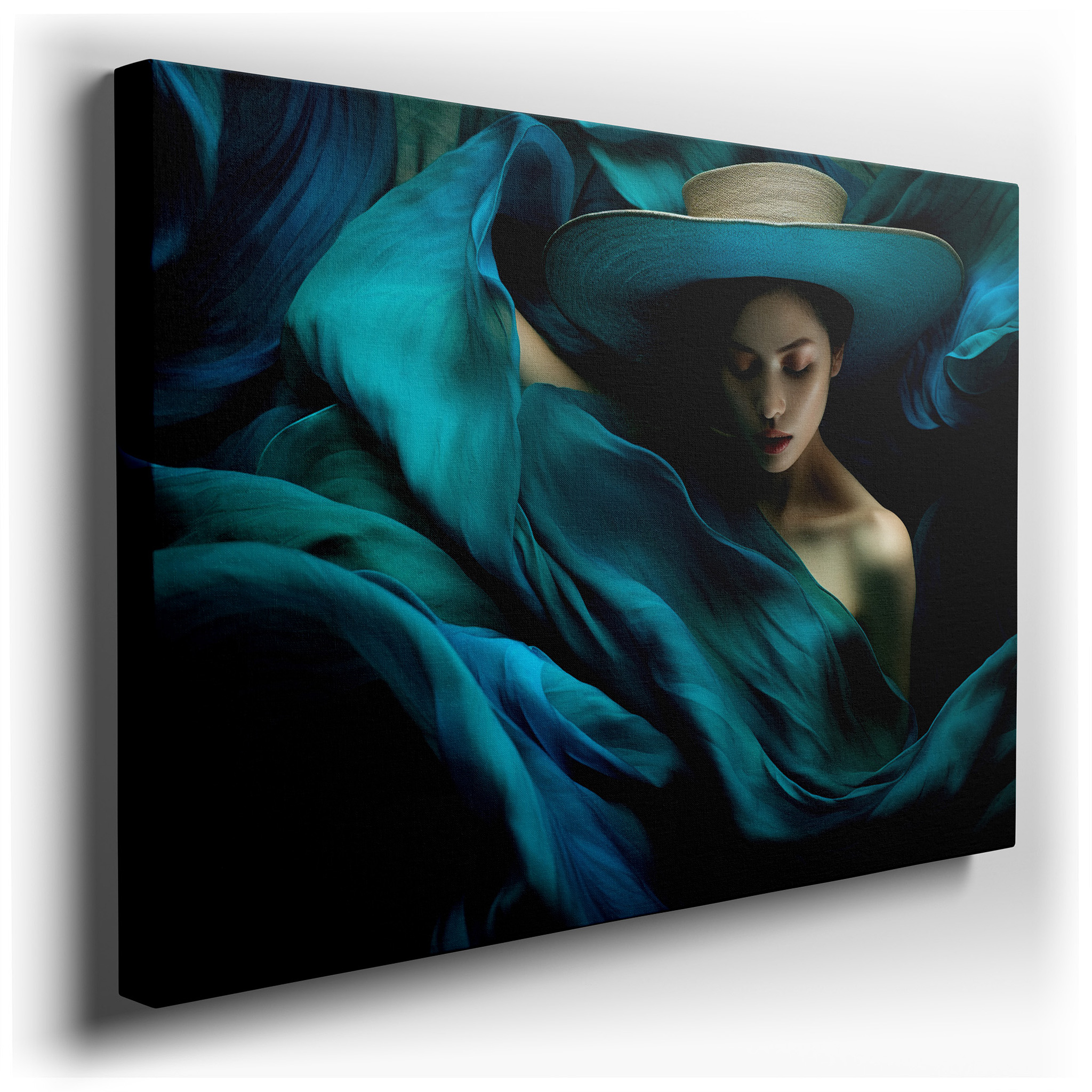 Turquoise Tranquility: A Graceful and Mysterious Portrait - Large Wall Art, Canvas Wall Art, Wall Decor for Office and
