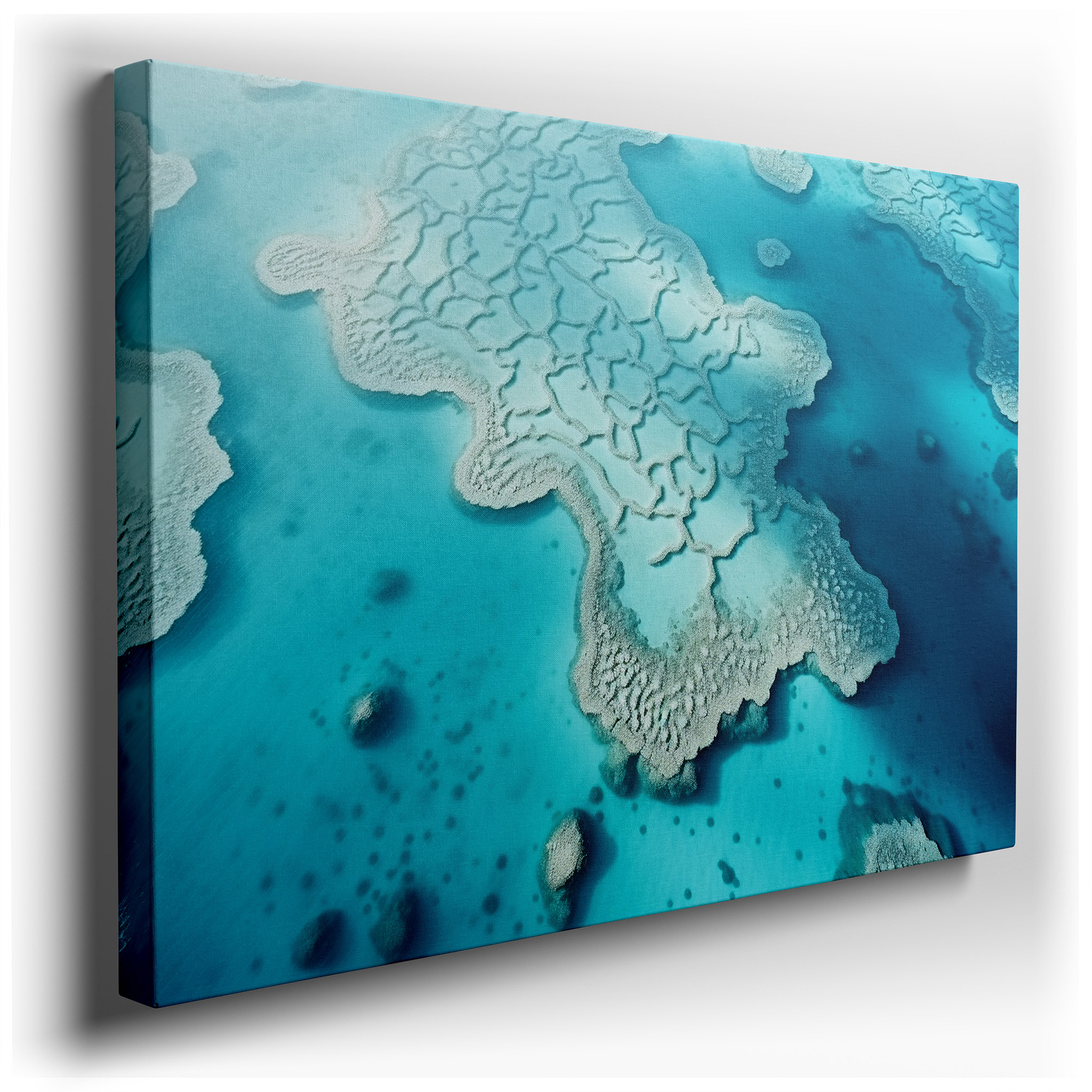 Turquoise Waters Aerial Coral Reef Symphony: Celebrating Marine Biodiversity with Large Canvas Wall Art for Office