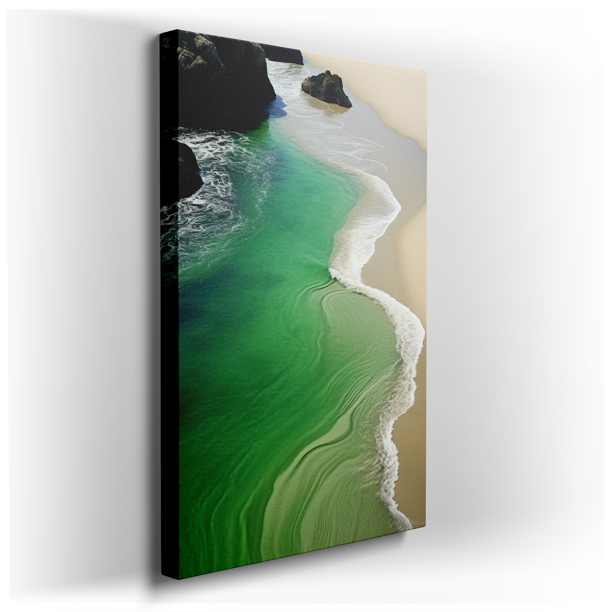 Turquoise Waves and Sandy Shores Beneath a Golden Sky: Large Canvas Wall Art for Office, Bedroom, and Living Room Decor