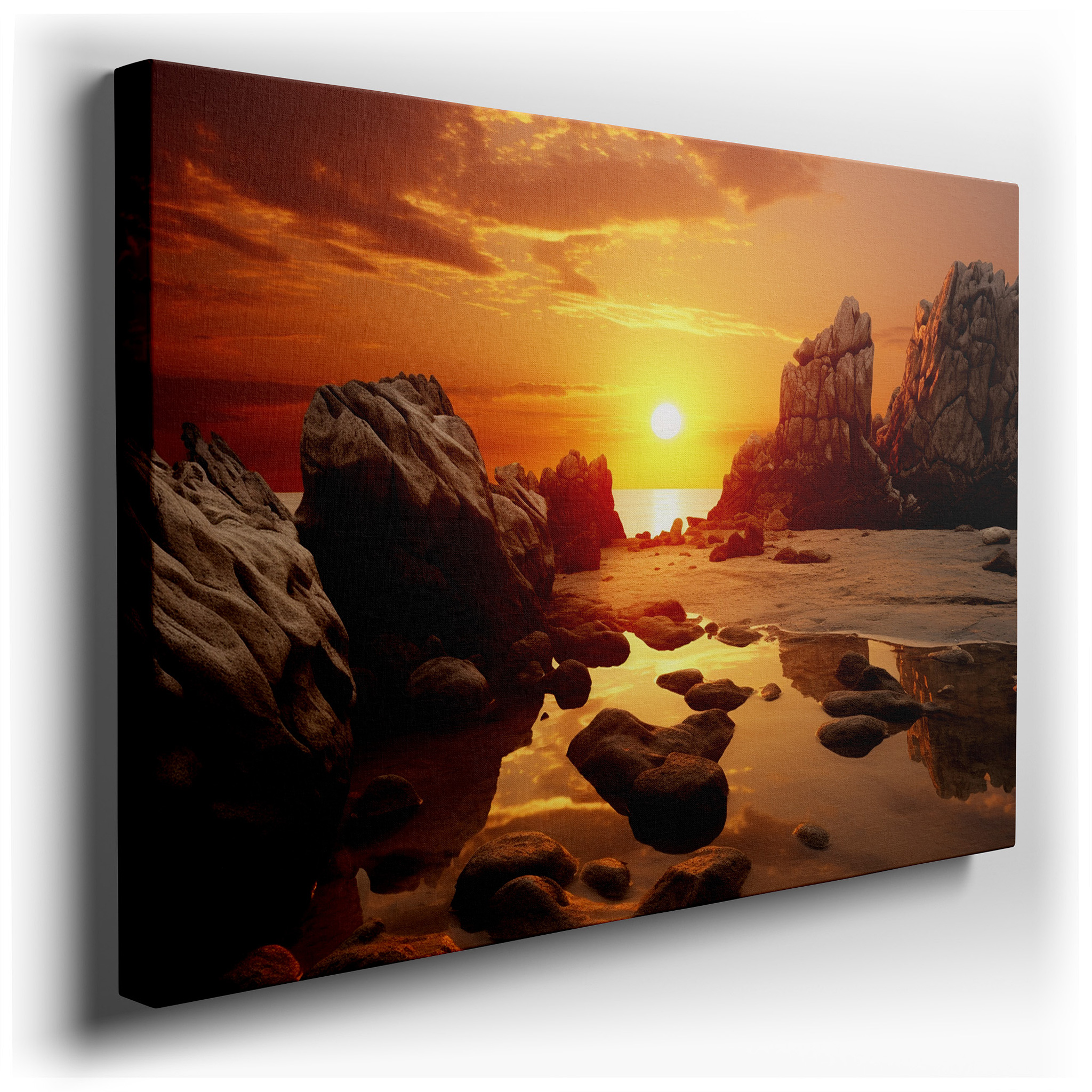 Twilight Beach Scene with Vibrant Sunset Reflections and Serene Waters Large Wall Art, Canvas Wall Art, Wall Decor for