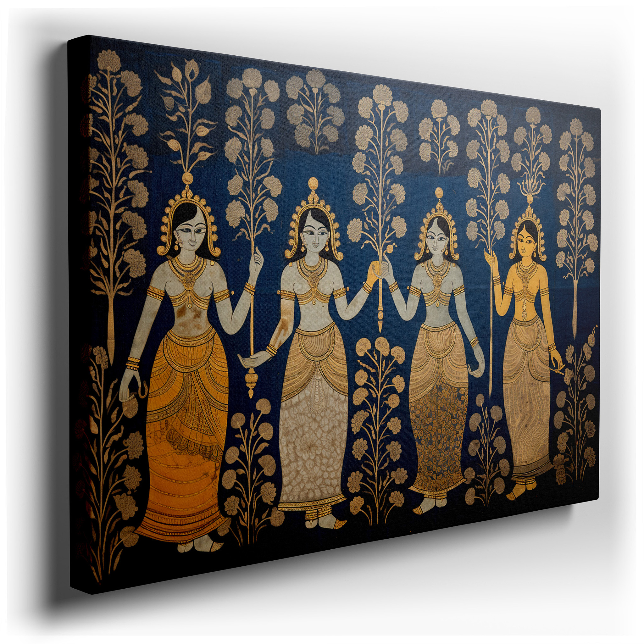 Twilight Divine Femininity: Celebrating Goddesses in Celestial Blues and Crimson - Large Canvas Wall Art for Office