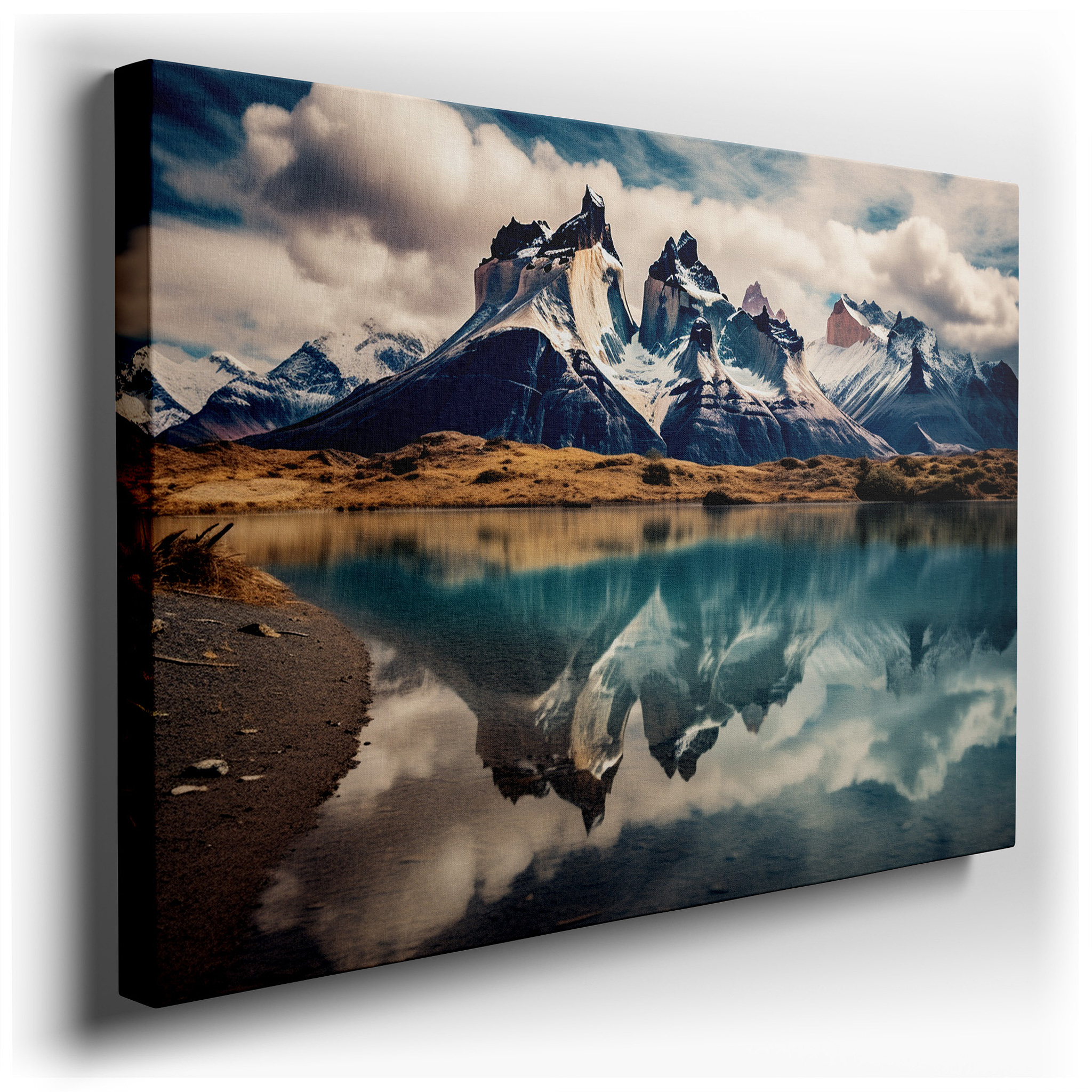 Twilight Glow on Majestic Mountains and Serene Lake Reflections Large Wall Art, Canvas Wall Art, Wall Decor for Office