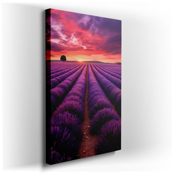 Twilight Lavender Fields - Serene Nature Canvas Wall Art