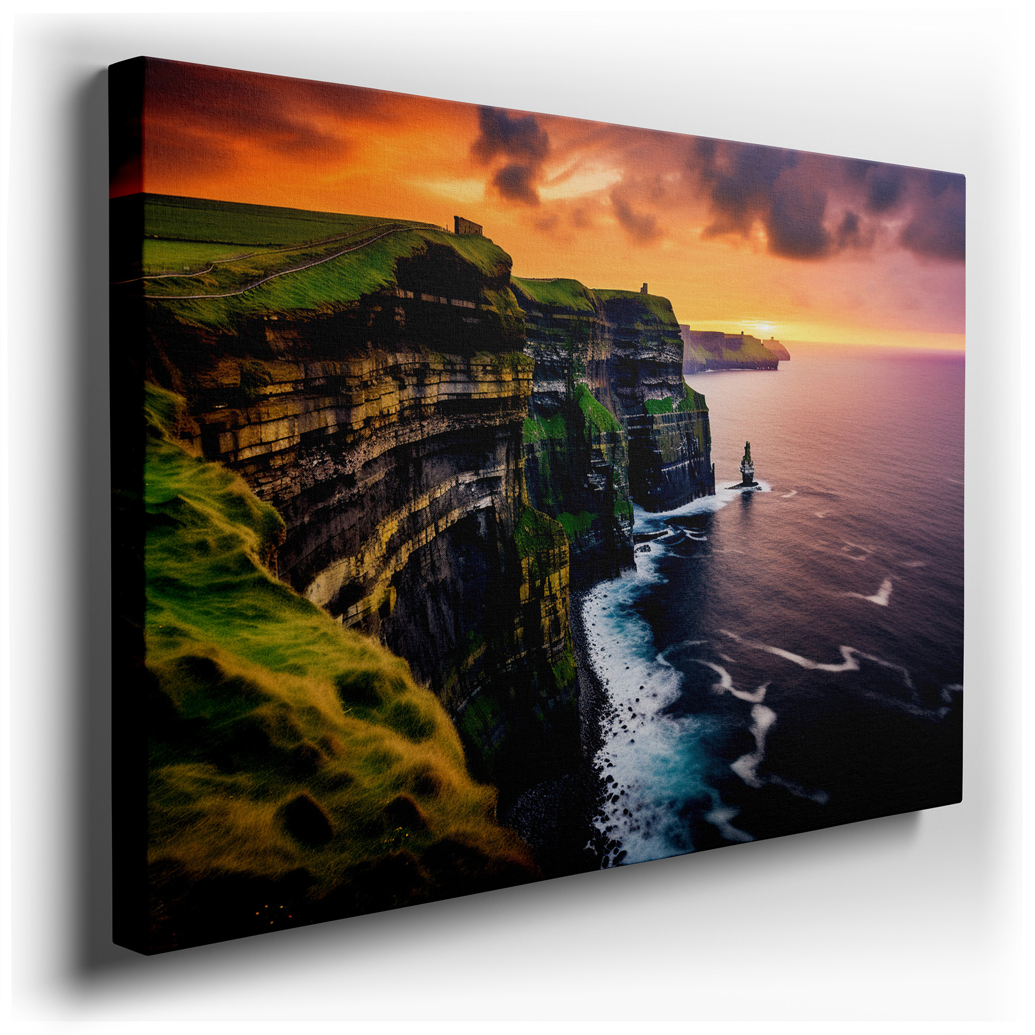 Twilight Majesty: Cliffs Overlooking the Serene Ocean - Large Canvas Wall Art for Office, Bedroom, and Living Room