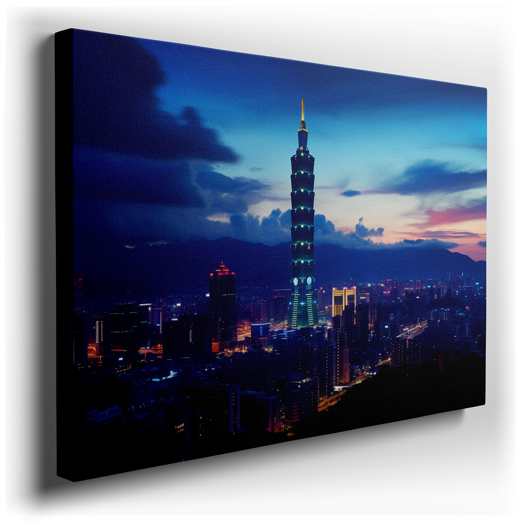 Twilight Majesty Over Taipei 101 - Clouds and City Lights Dance Large Wall Art, Canvas Wall Art, Wall Decor for Office