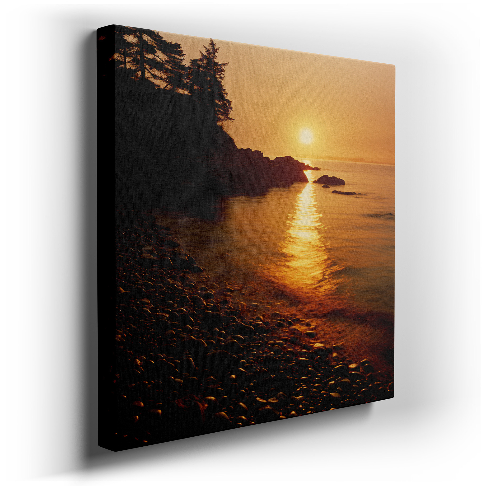 Twilight's Last Gleam Over Tranquil Waters and Rugged Shores: Large Canvas Wall Art for Office, Bedroom, and Living