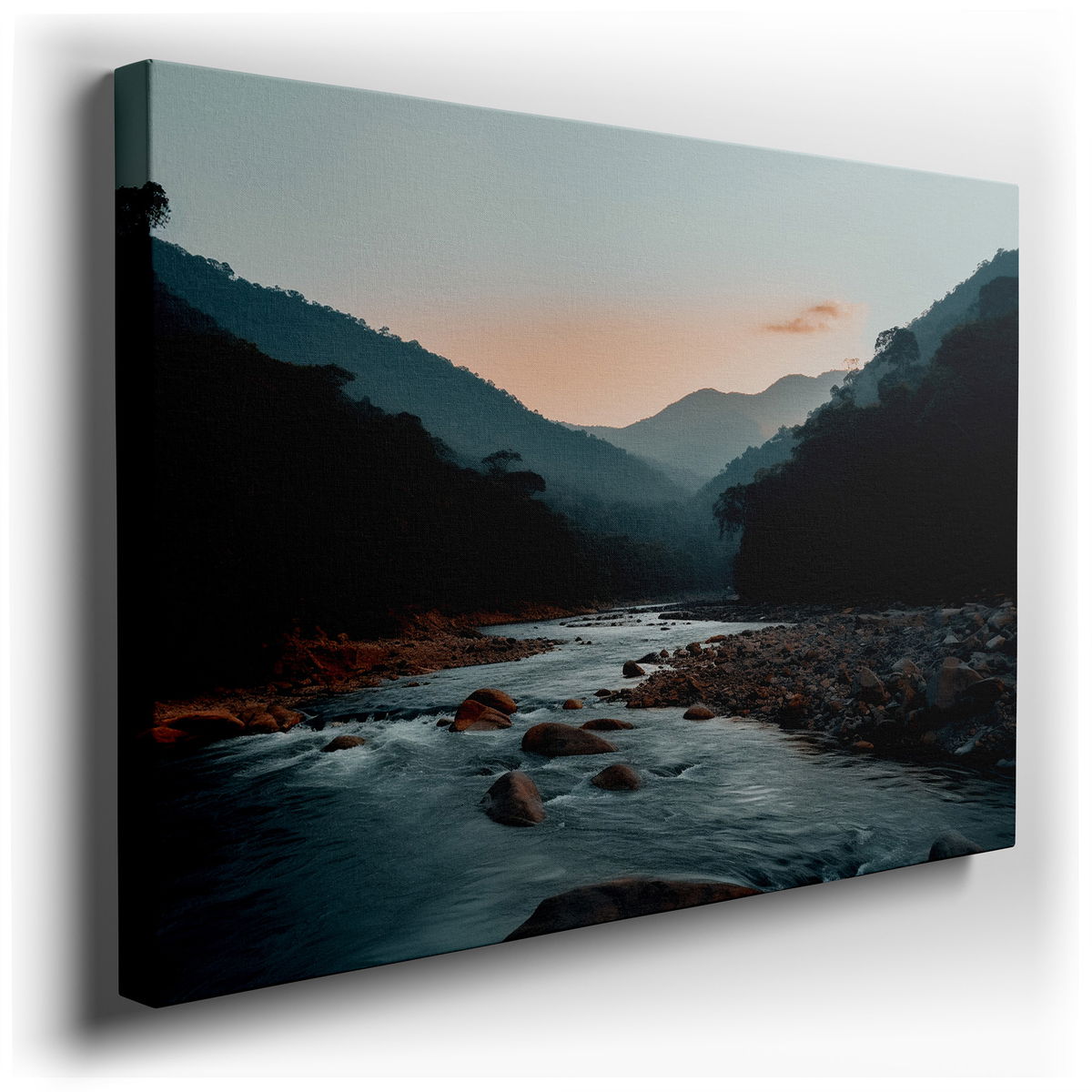 Twilight Serenity - Tranquil Mountain River Canvas Art