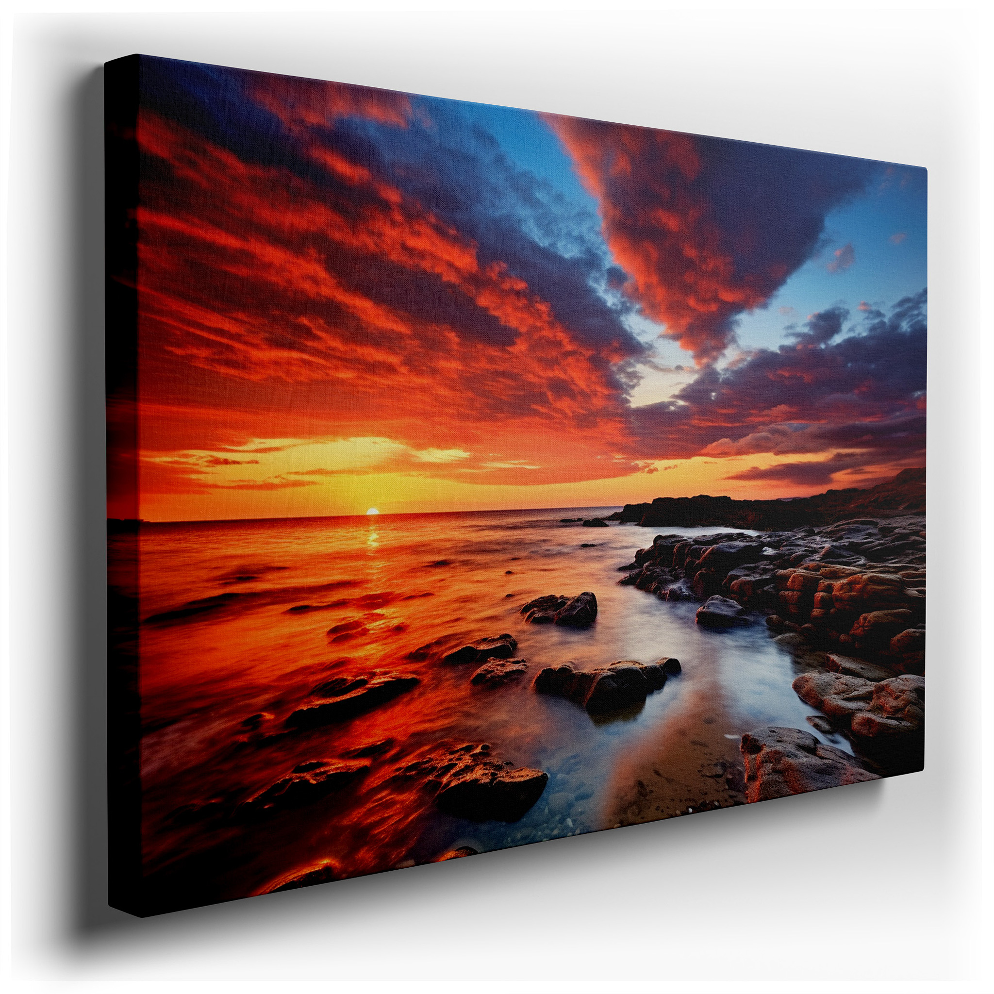 Twilight Symphony: Light and Shadows Over Rugged Shoreline - Large Canvas Wall Art for Office Decor wrapped canvas -